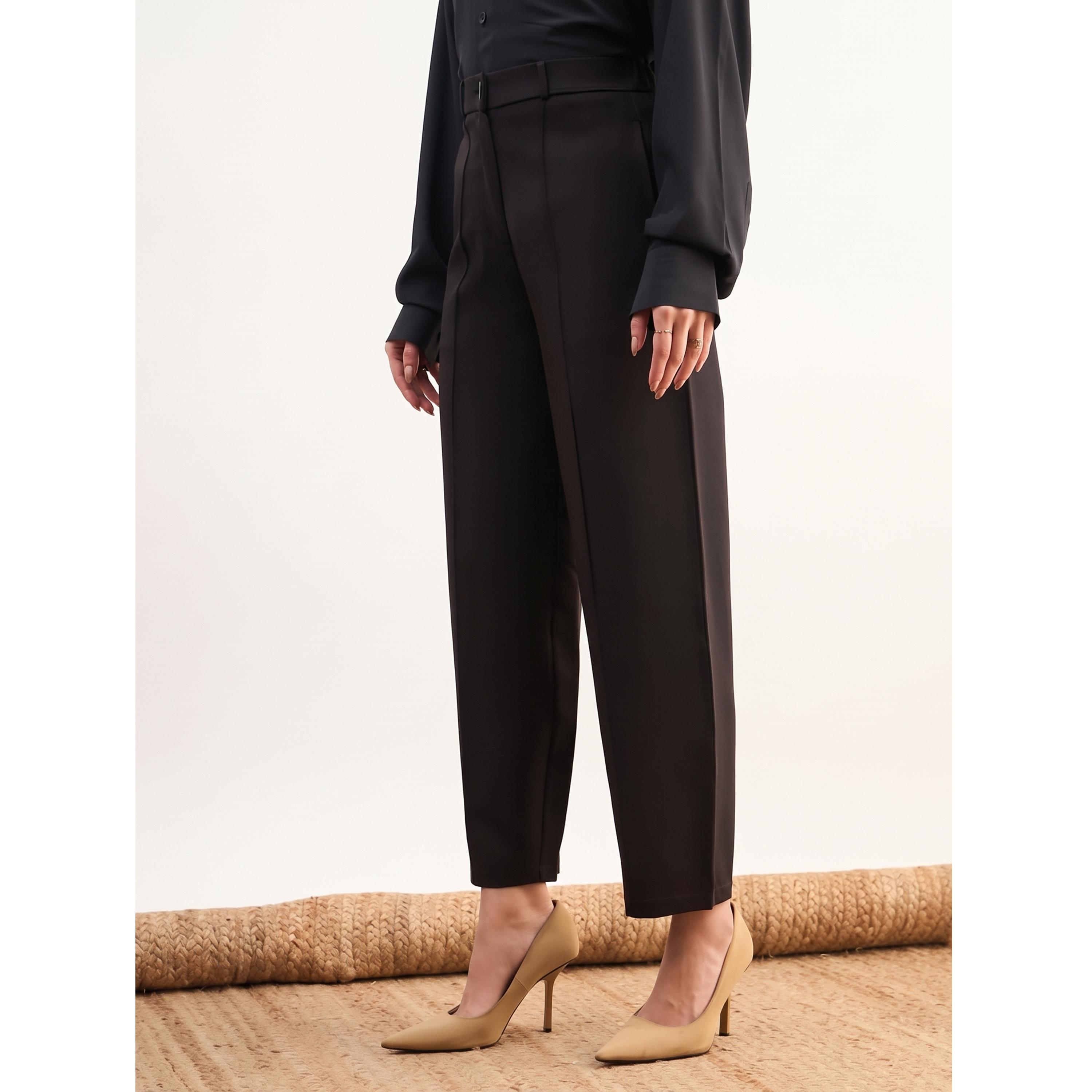 SASSAFRAS worklyf Black Wide-Leg Trousers with Darts-women-clothing-joggers-image-3