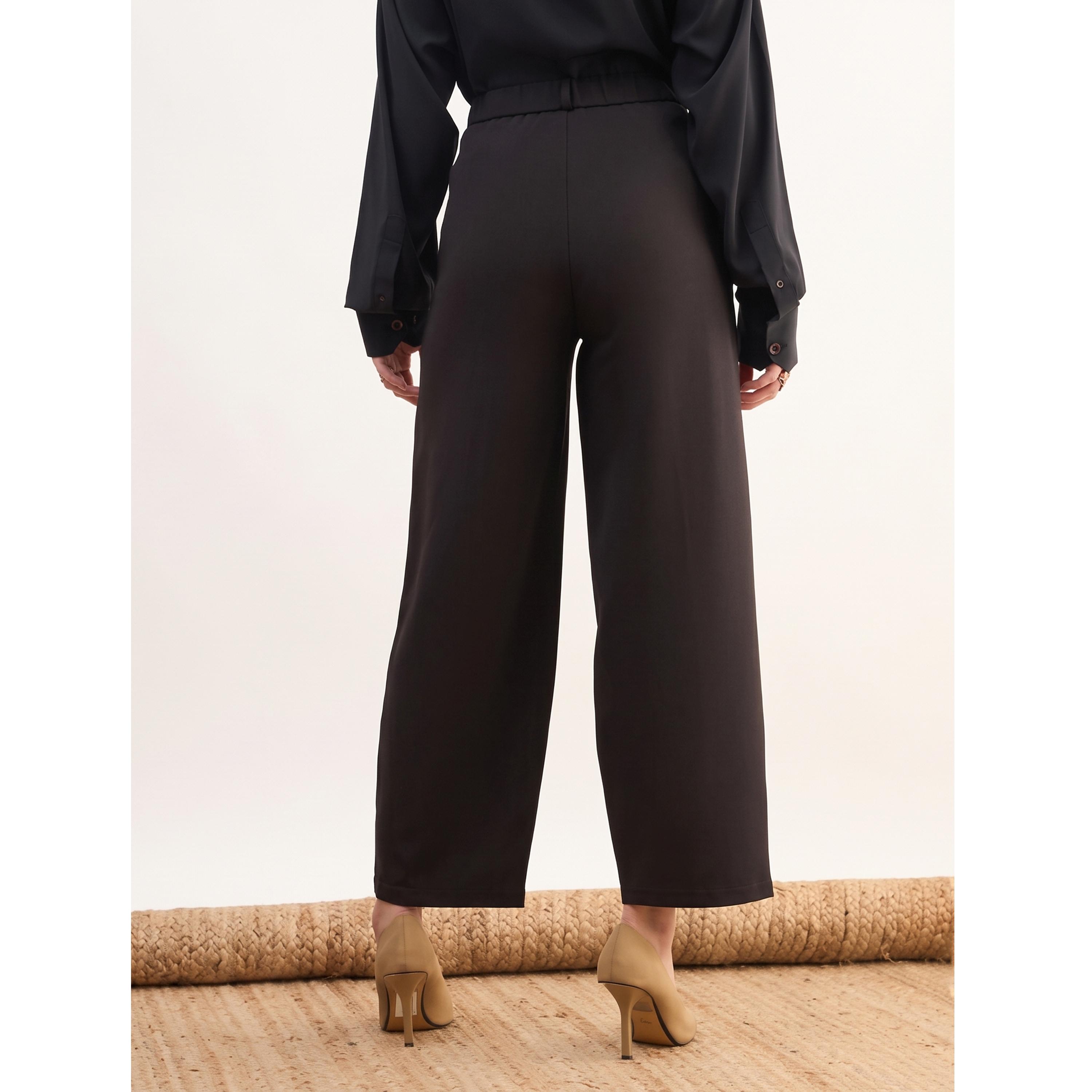 SASSAFRAS worklyf Black Wide-Leg Trousers with Darts-women-clothing-joggers-image-5
