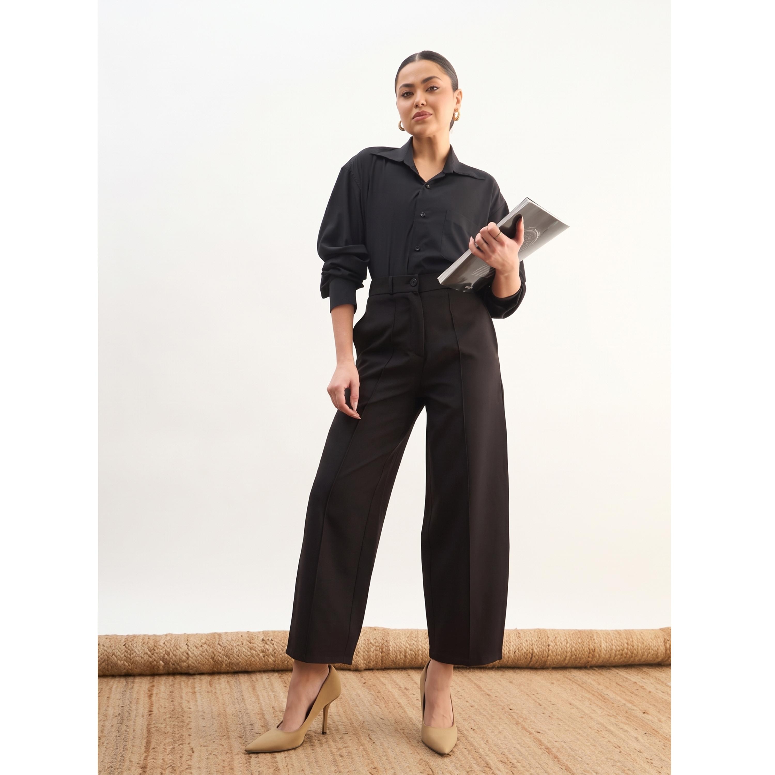 SASSAFRAS worklyf Black Wide-Leg Trousers with Darts-women-clothing-joggers-image-6