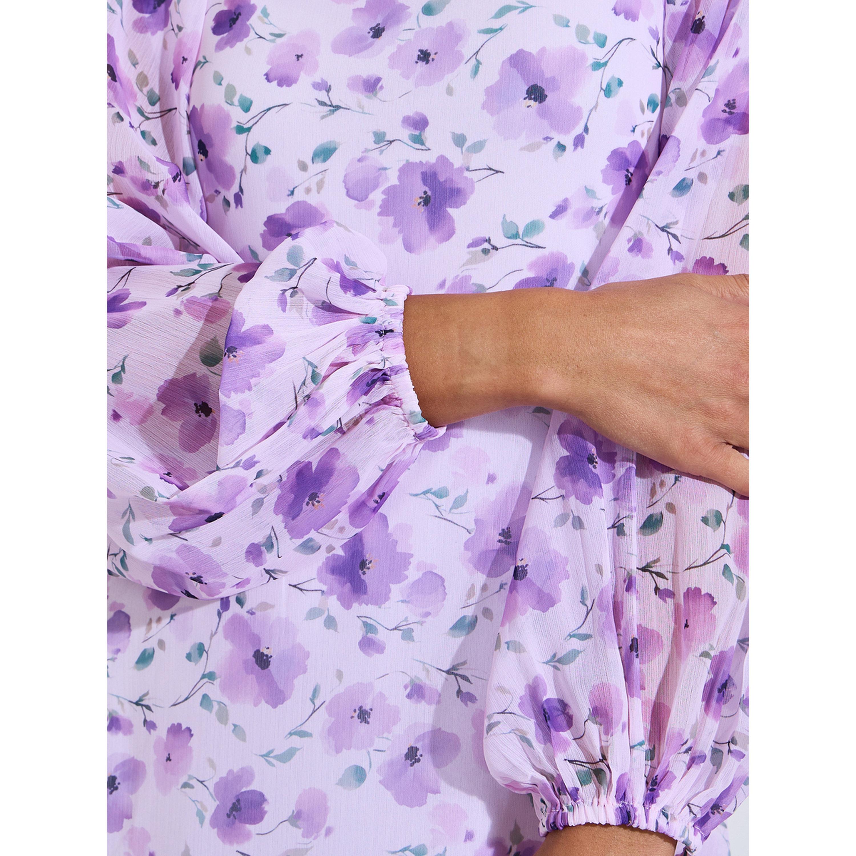Styli Lilac Floral Print Square Neck Long Puff Sleeves Maxi Dress-women-clothing-dresses-image-5
