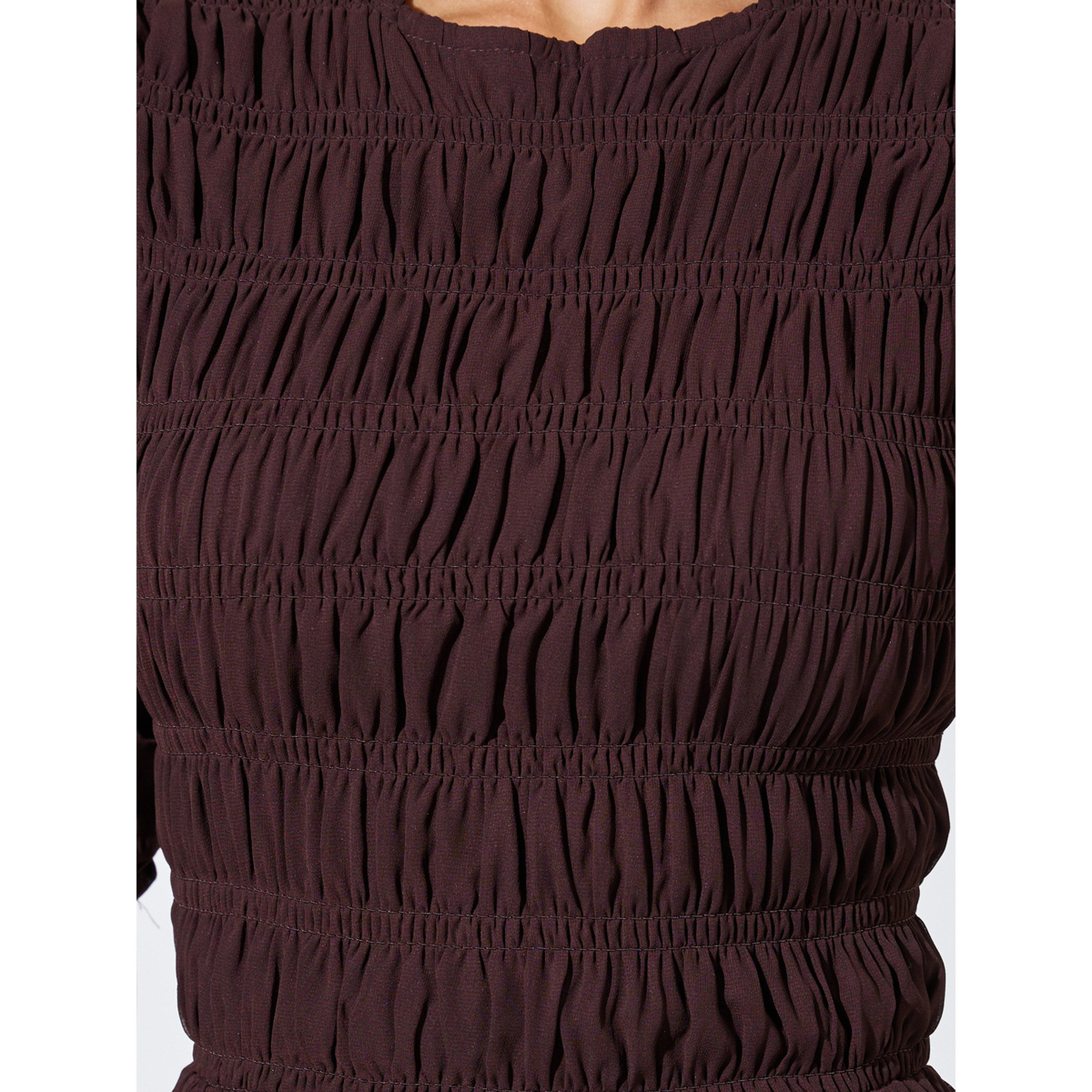 Styli Brown Solid Smoked Details A-Line Maxi Dress-women-clothing-dresses-image-5