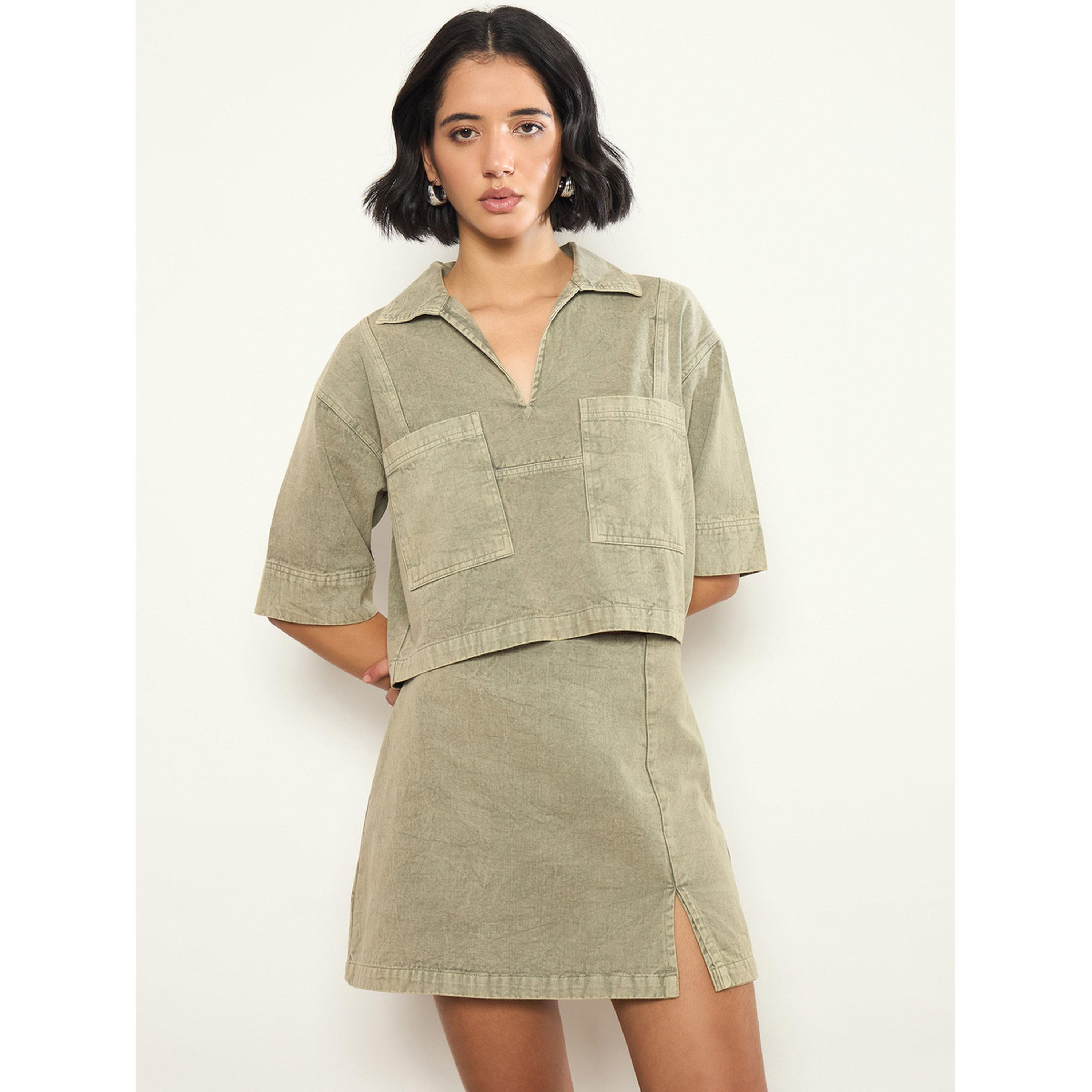 طقم منسق من تنورة شورت وبلوزة قصيرة بجيوب رقعة مصبوغ-women-clothing-coordsets-image-1