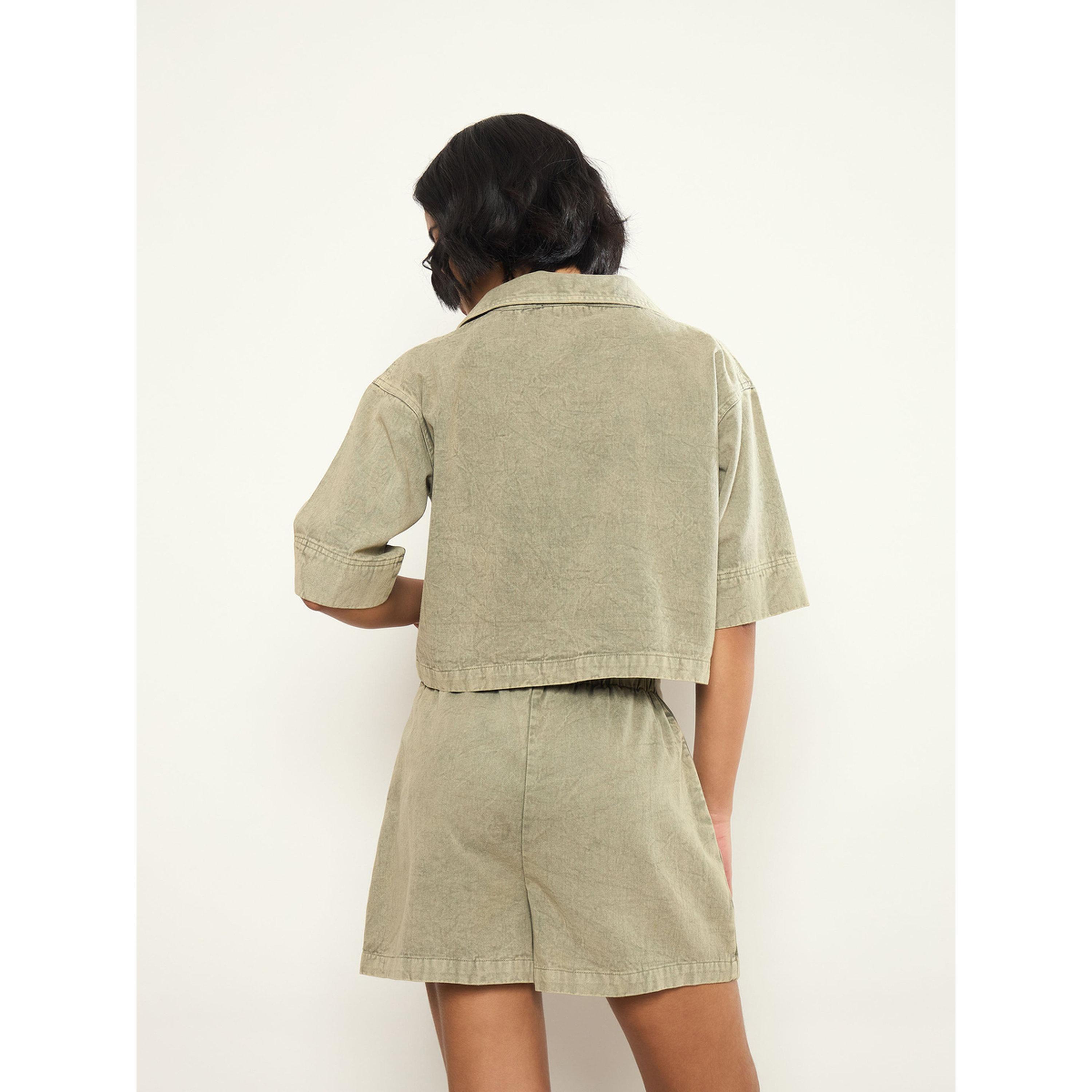 طقم منسق من تنورة شورت وبلوزة قصيرة بجيوب رقعة مصبوغ-women-clothing-coordsets-image-5