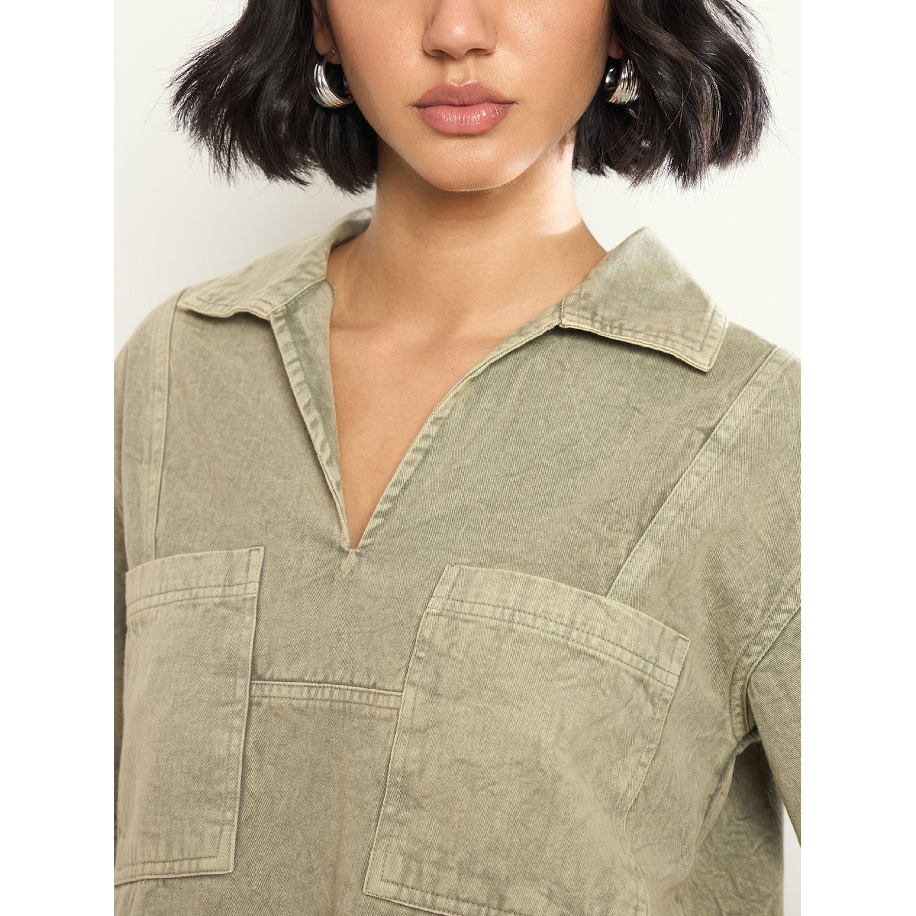 طقم منسق من تنورة شورت وبلوزة قصيرة بجيوب رقعة مصبوغ-women-clothing-coordsets-image-6