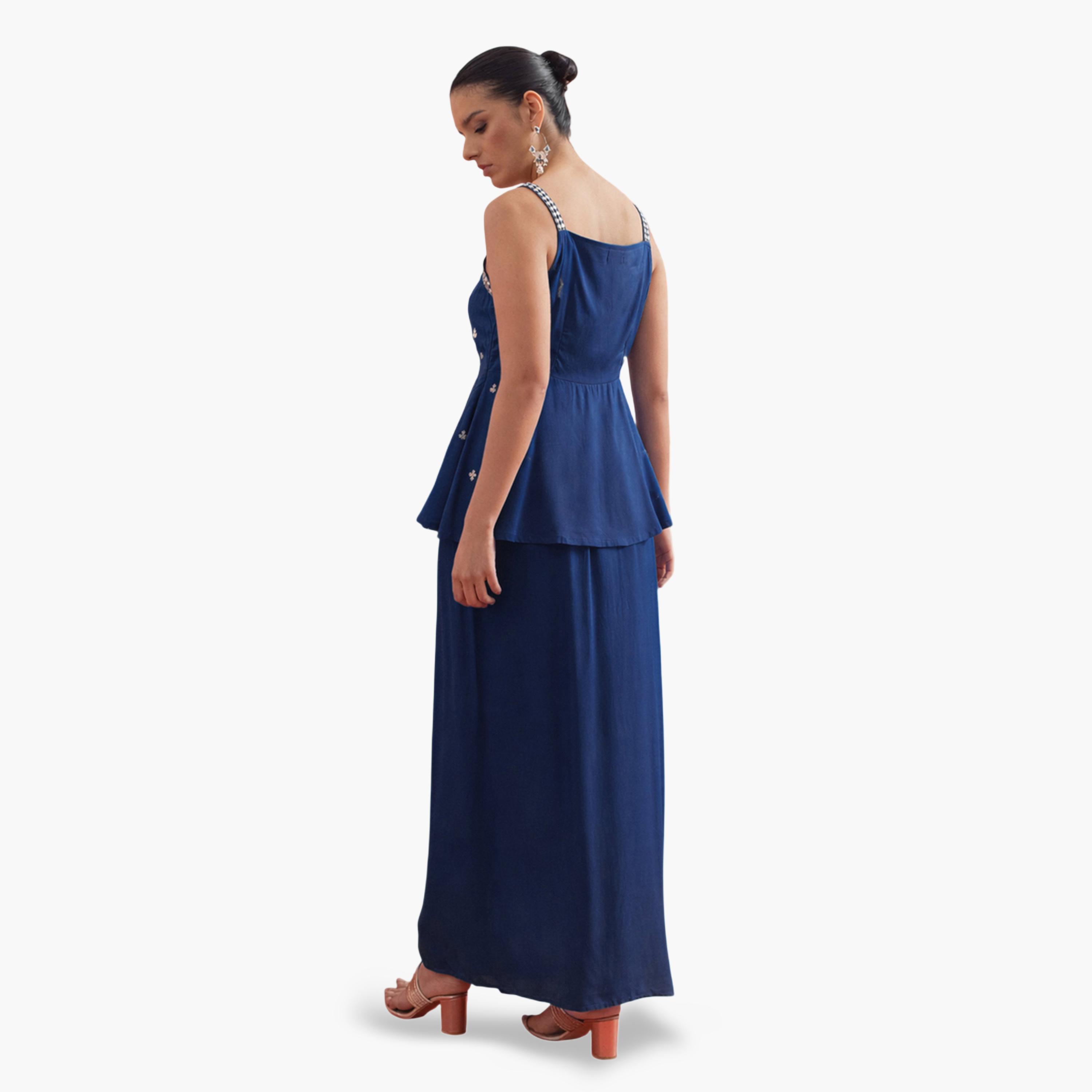 Shae by SASSAFRAS X Styli Navy Blue Peplum Top and Skirt Set-women-clothing-coordsets-image-3