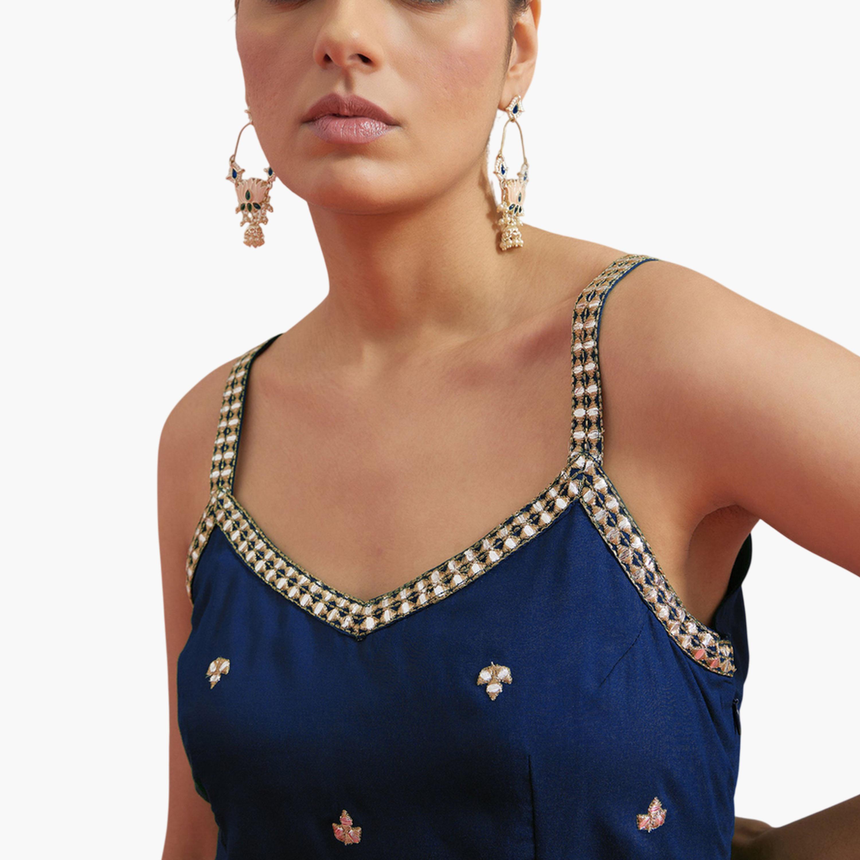 Shae by SASSAFRAS X Styli Navy Blue Peplum Top and Skirt Set-women-clothing-coordsets-image-6