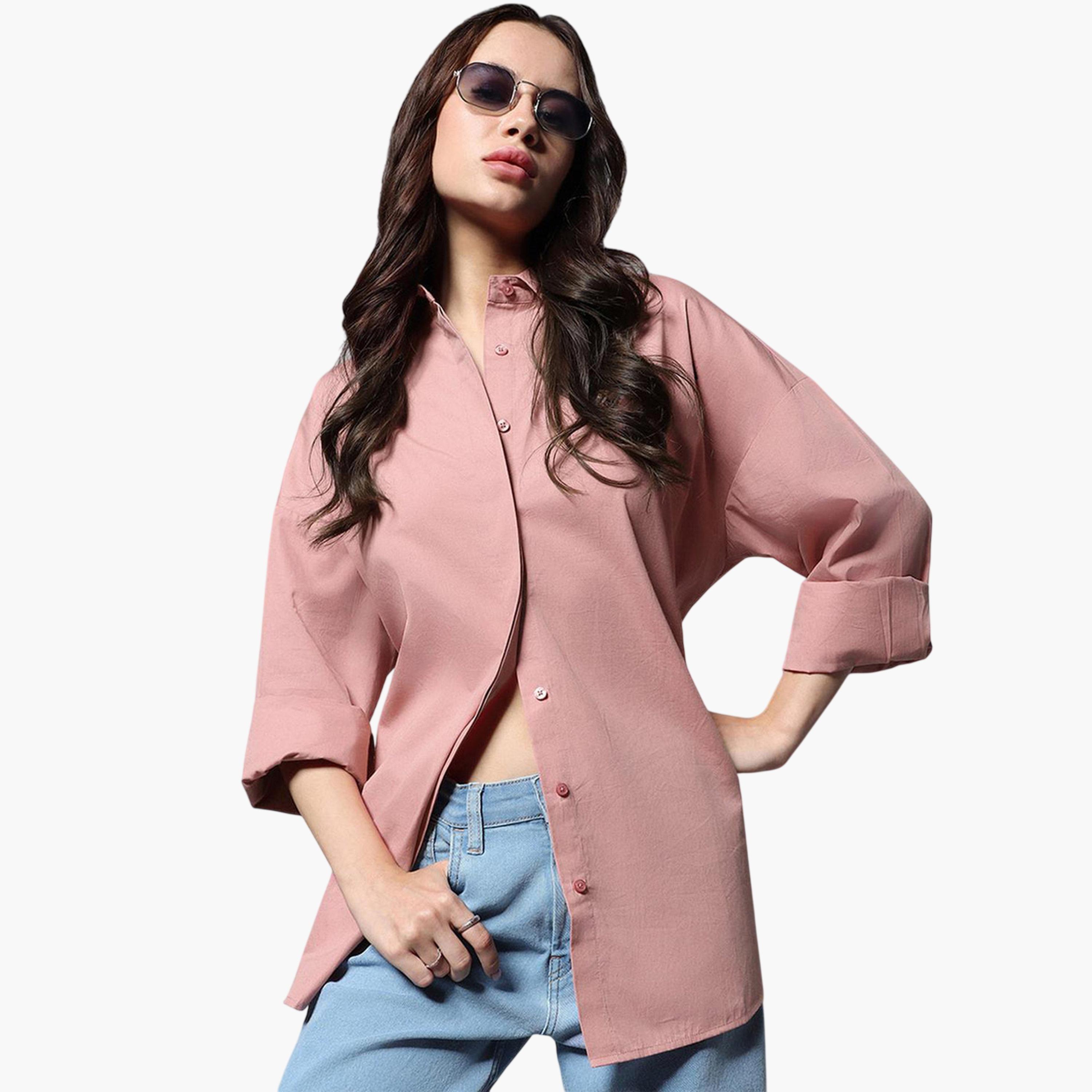 High Star X Styli Pink Oversized Solid Button Shirt-women-clothing-shirtsandblouses-shirts-image-2