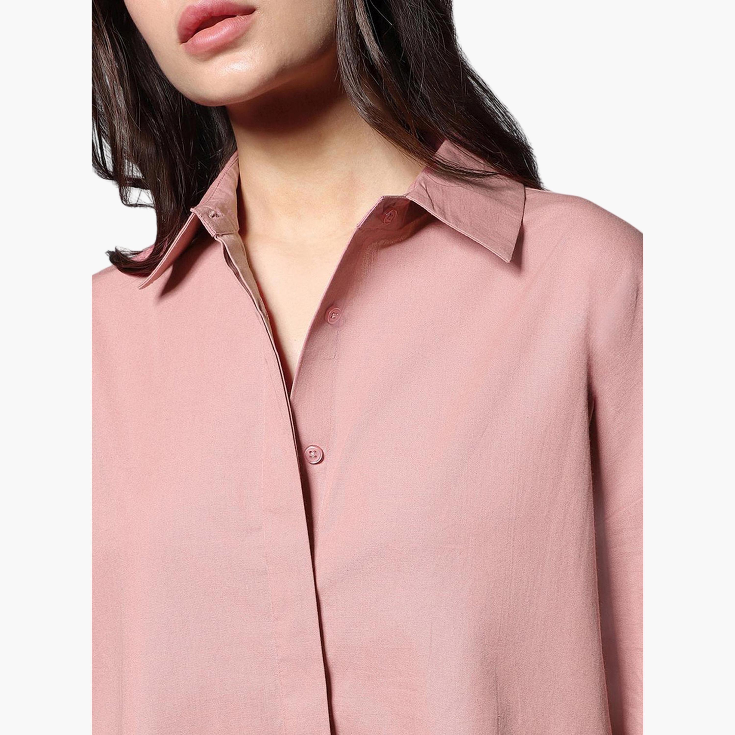 High Star X Styli Pink Oversized Solid Button Shirt-women-clothing-shirtsandblouses-shirts-image-3