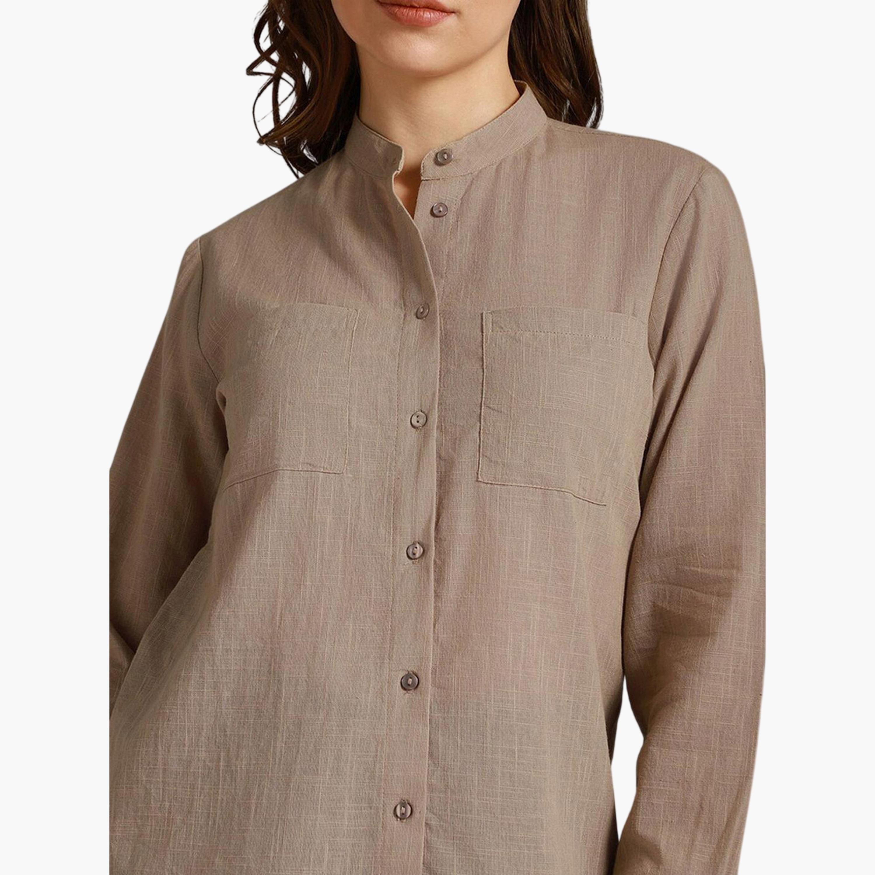 High Star X Styli Beige Regular Fit Solid Shirt Collar-women-clothing-shirtsandblouses-shirts-image-2