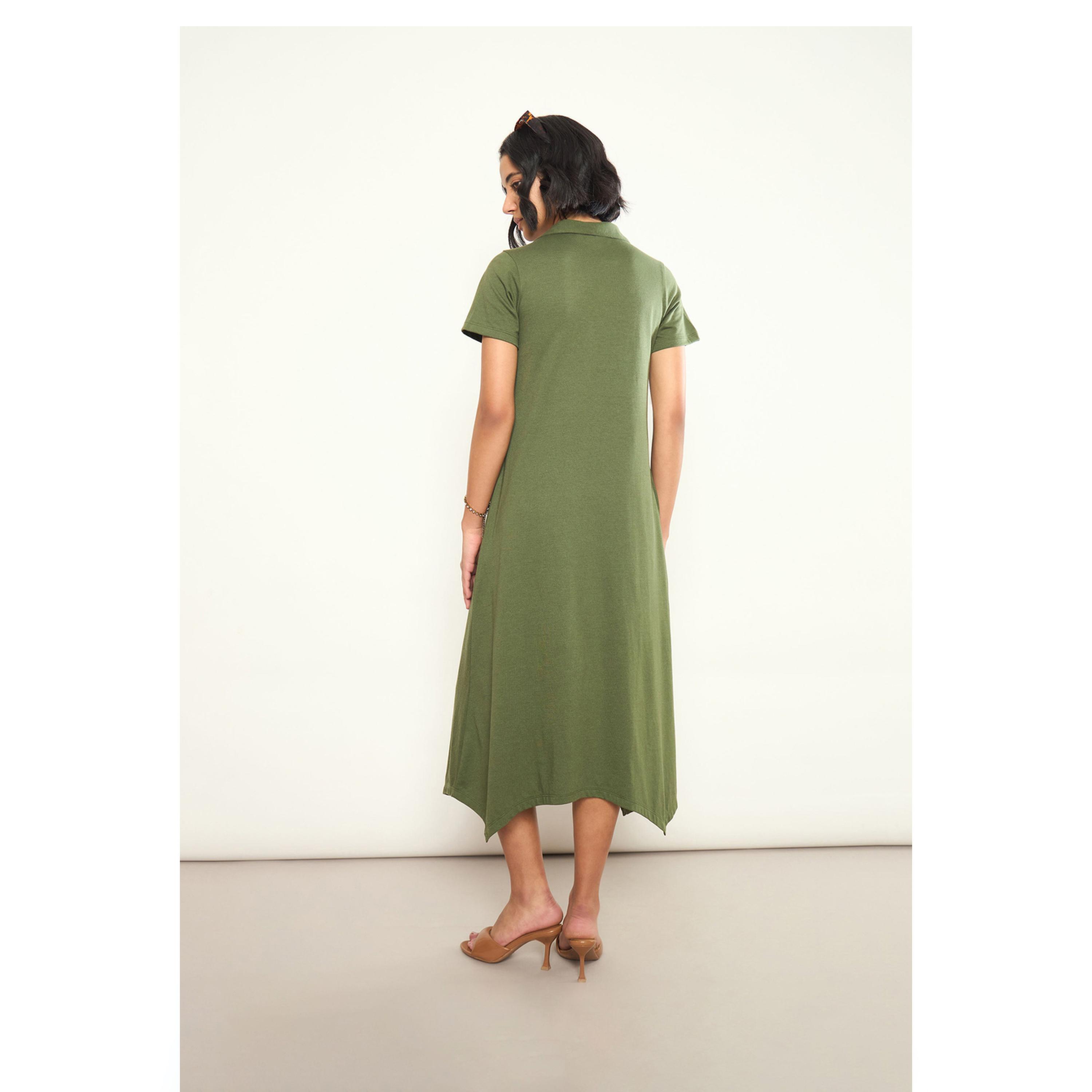 Sassafras X Styli Olive Textured Button Down Midi Dress-women-clothing-dresses-image-4