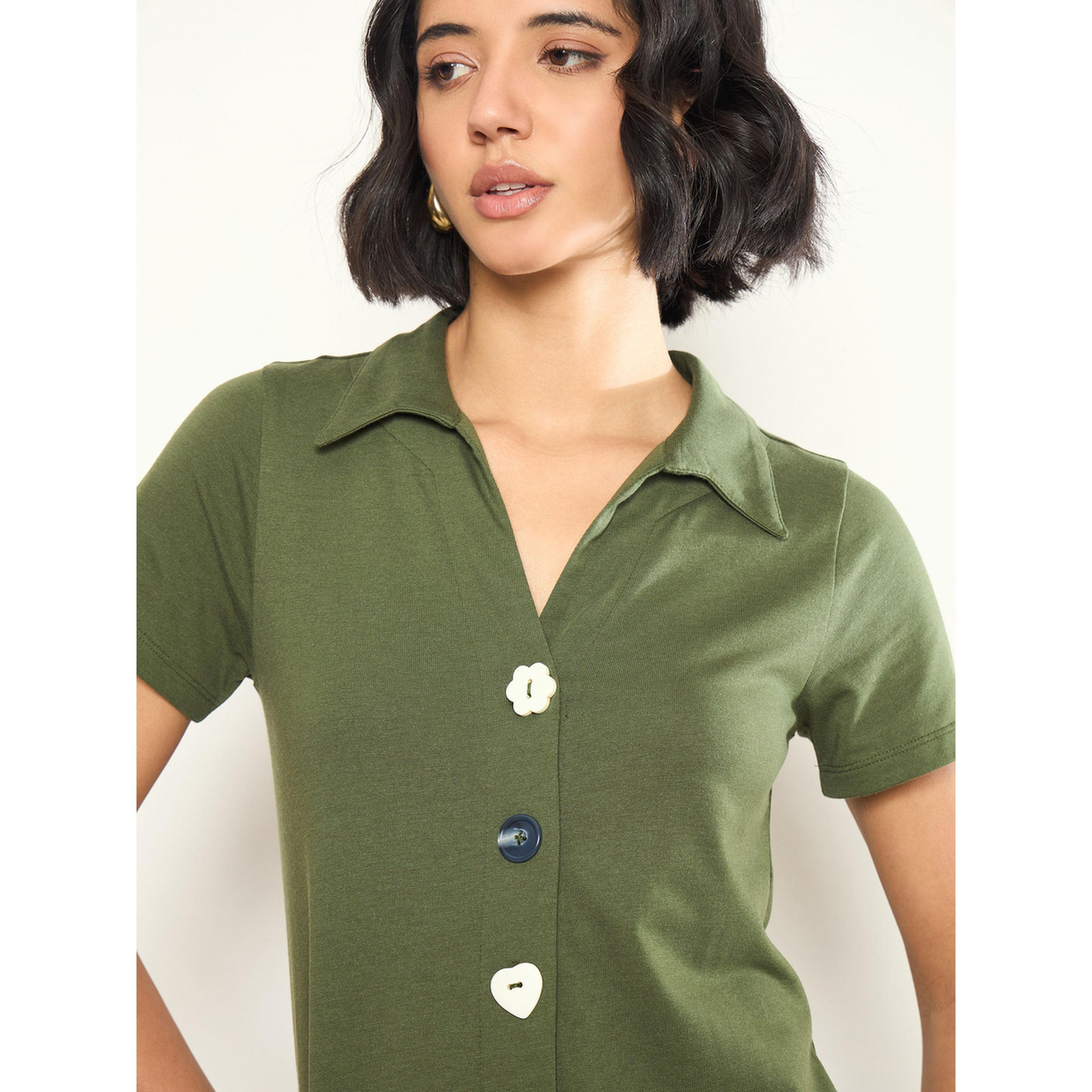 Sassafras X Styli Olive Textured Button Down Midi Dress-women-clothing-dresses-image-6