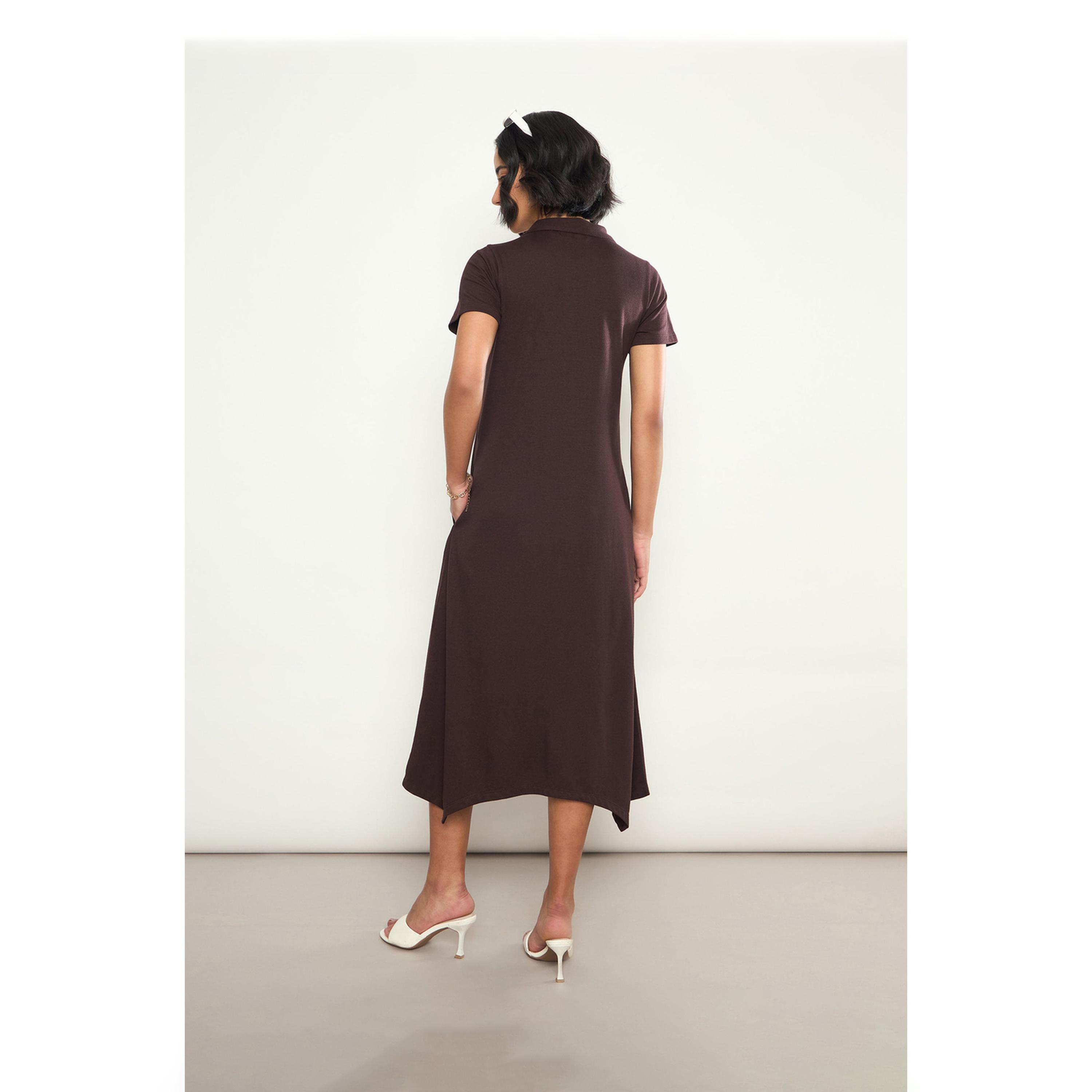 Sassafras X Styli Coffee Brown Textured Button Down Midi Dress-women-clothing-dresses-image-5