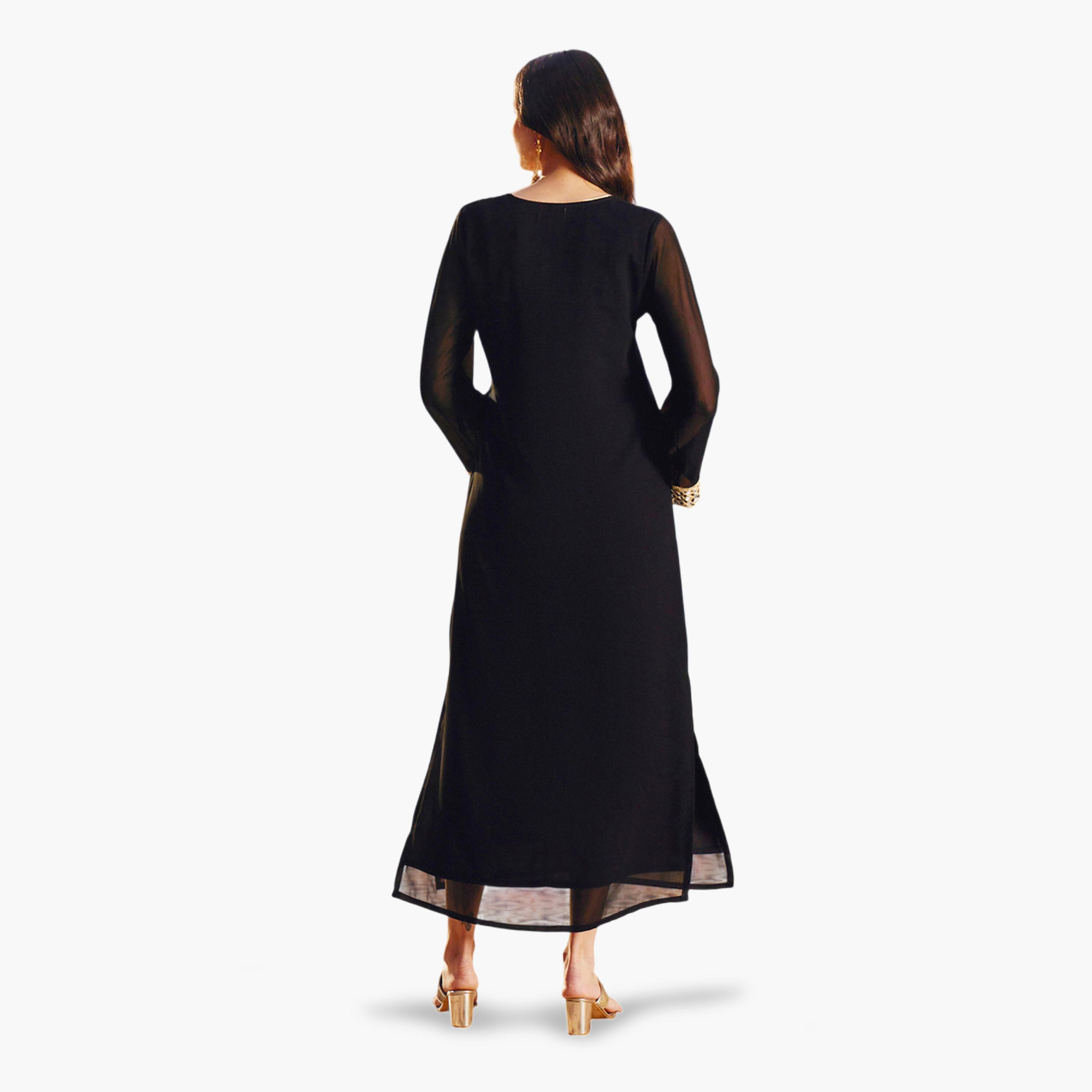 Shae by SASSAFRAS X Styli Black Embroidered Neck Abaya Dress-women-clothing-dresses-image-4