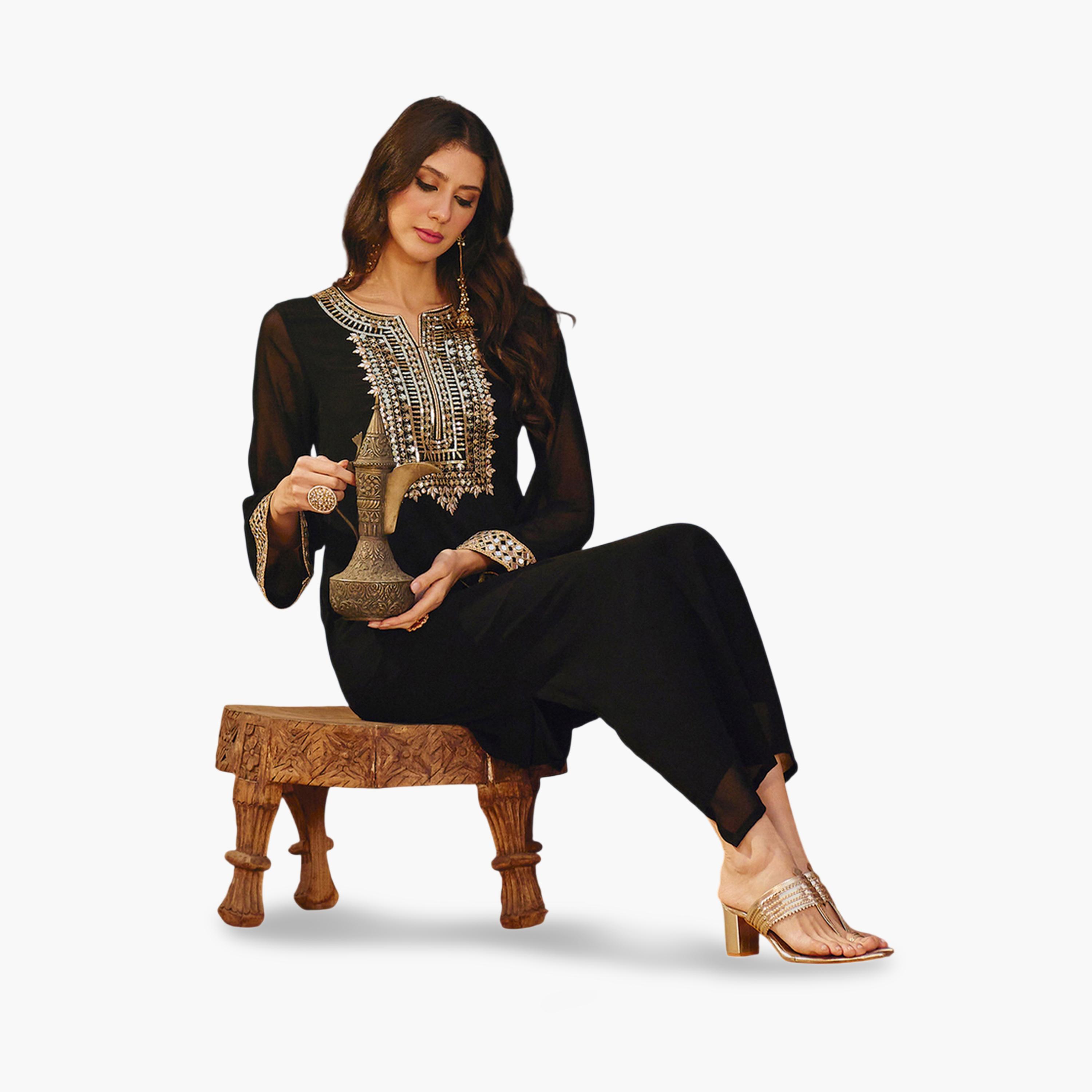 Shae by SASSAFRAS X Styli Black Embroidered Neck Abaya Dress-women-clothing-dresses-image-5