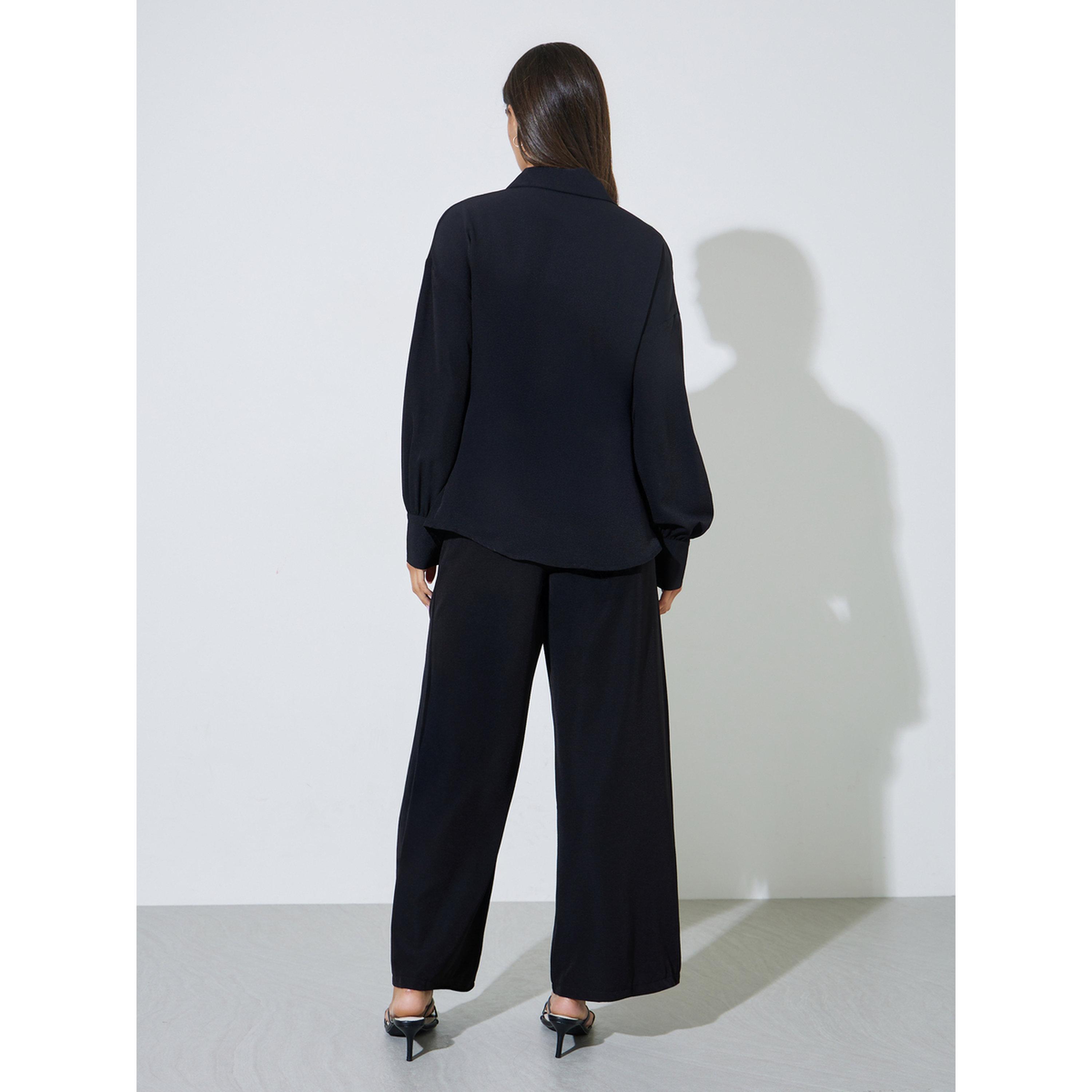 Styli Black Solid Long Sleeves Shirt and Pants Co-Ords-women-clothing-coordsets-image-4