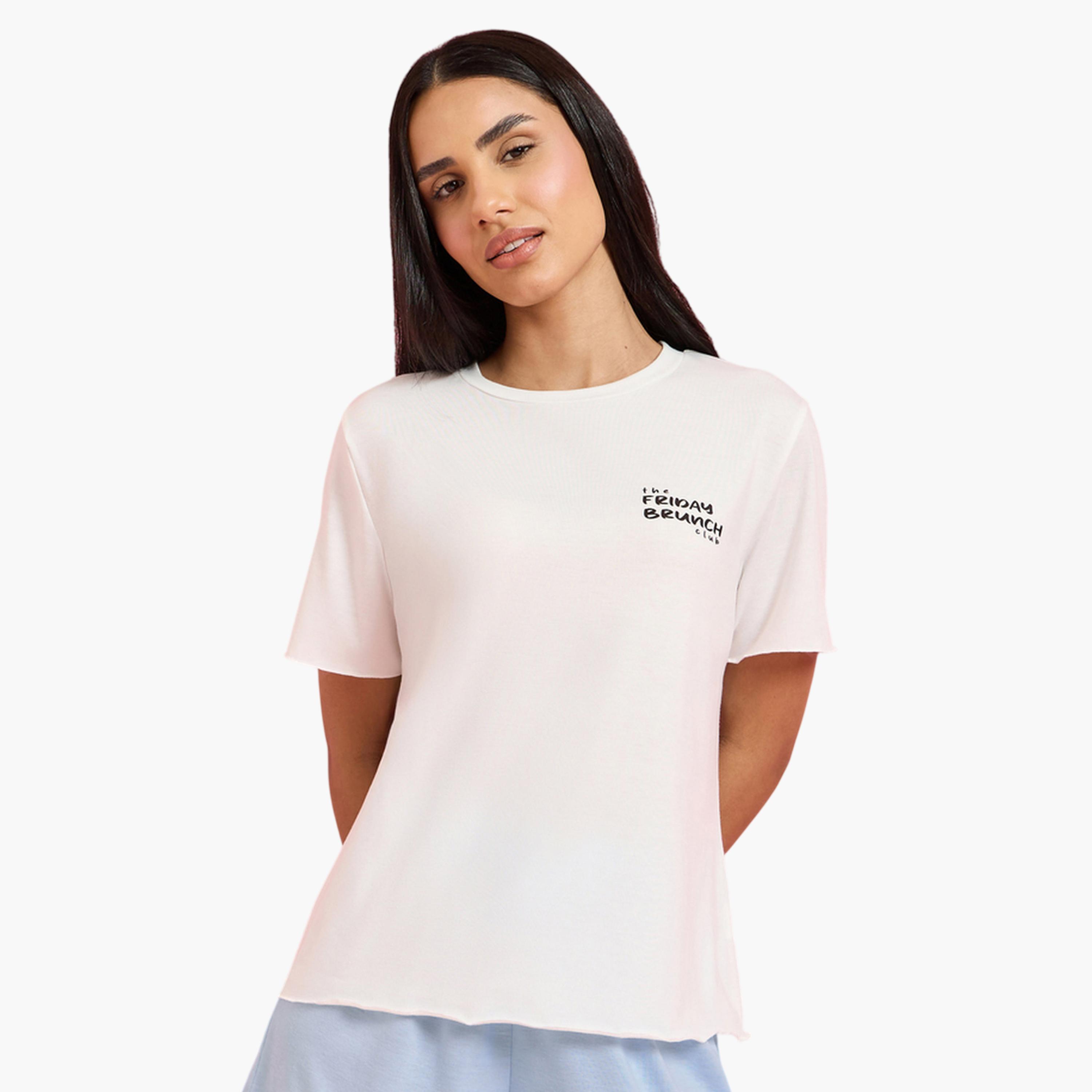 Styli Multi-Color Printed T-Shirt and Solid Ruffle Details Shorts Pyjama Set-women-clothing-nightwear-pyjamas-shortsets-image-1