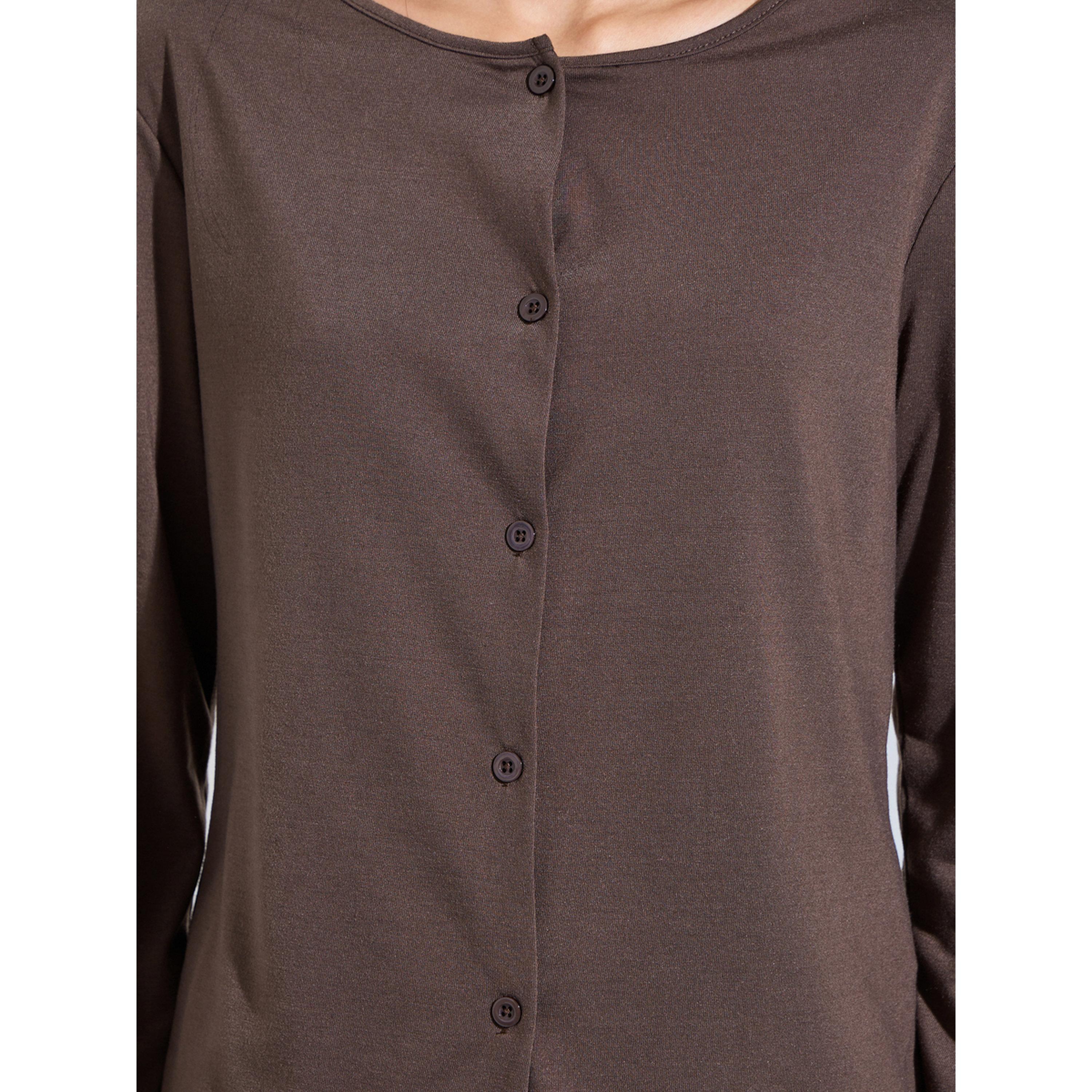 Styli Brown Solid Button-Up Shirt and Wide Leg Pants Pyjama Set-women-clothing-nightwear-pyjamas-longsets-image-6