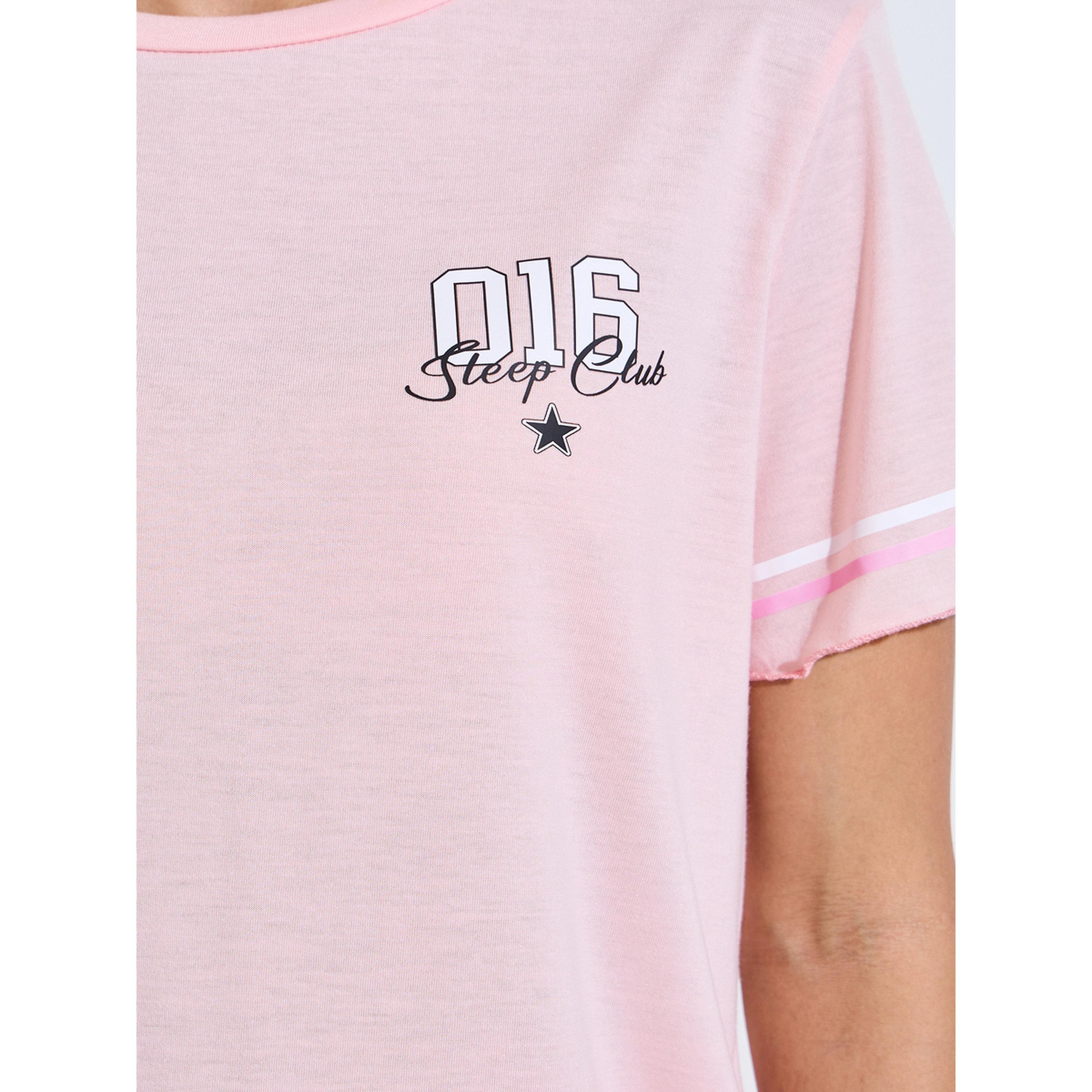 Styli Pink Graphic Print T-Shirt and Straight Leg Pyjama Set-women-clothing-nightwear-pyjamas-longsets-image-5