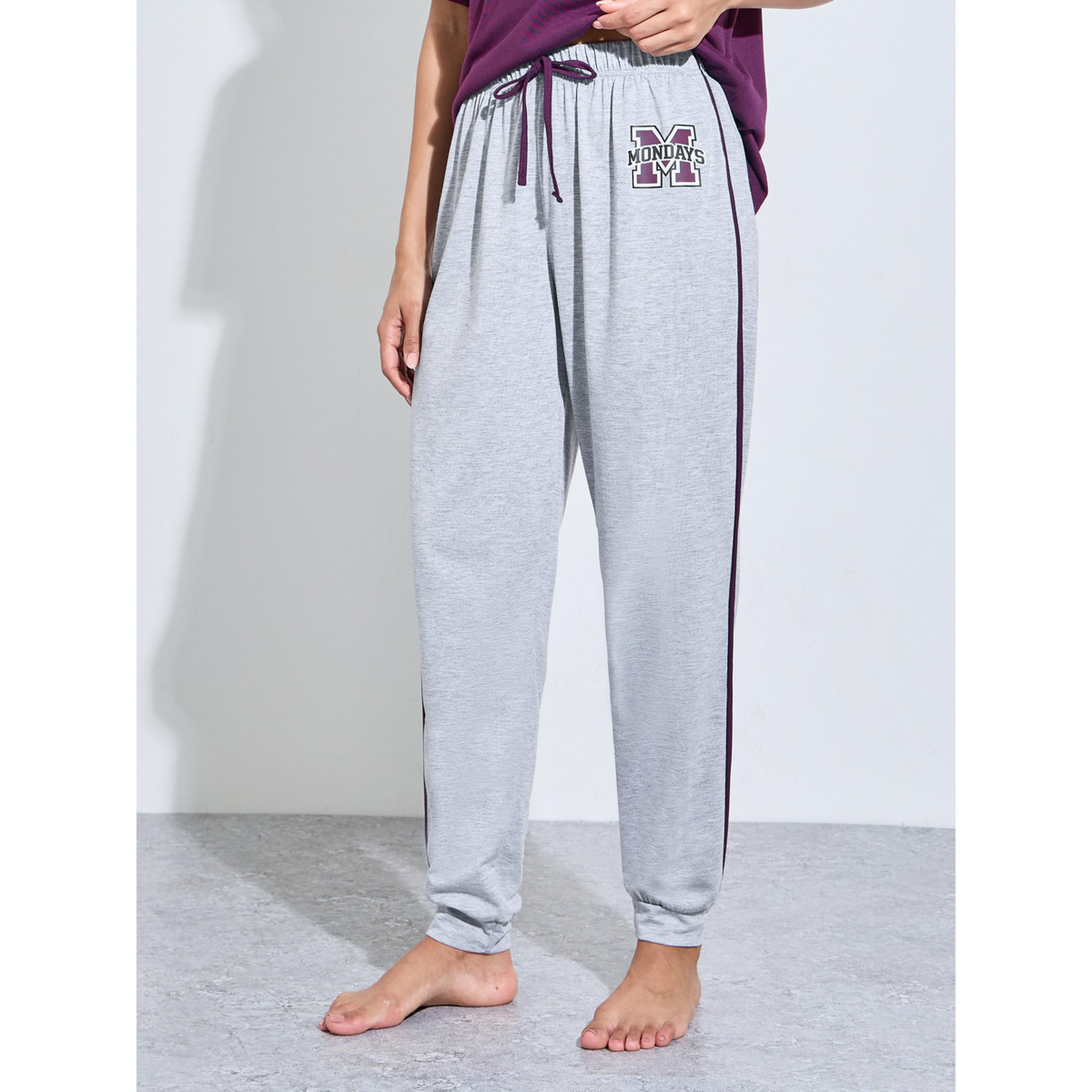 طقم بيجاما من بنطال بأطراف مطاطية وتيشيرت باللونين البنفسجي والرمادي-women-clothing-nightwear-pyjamas-longsets-image-5