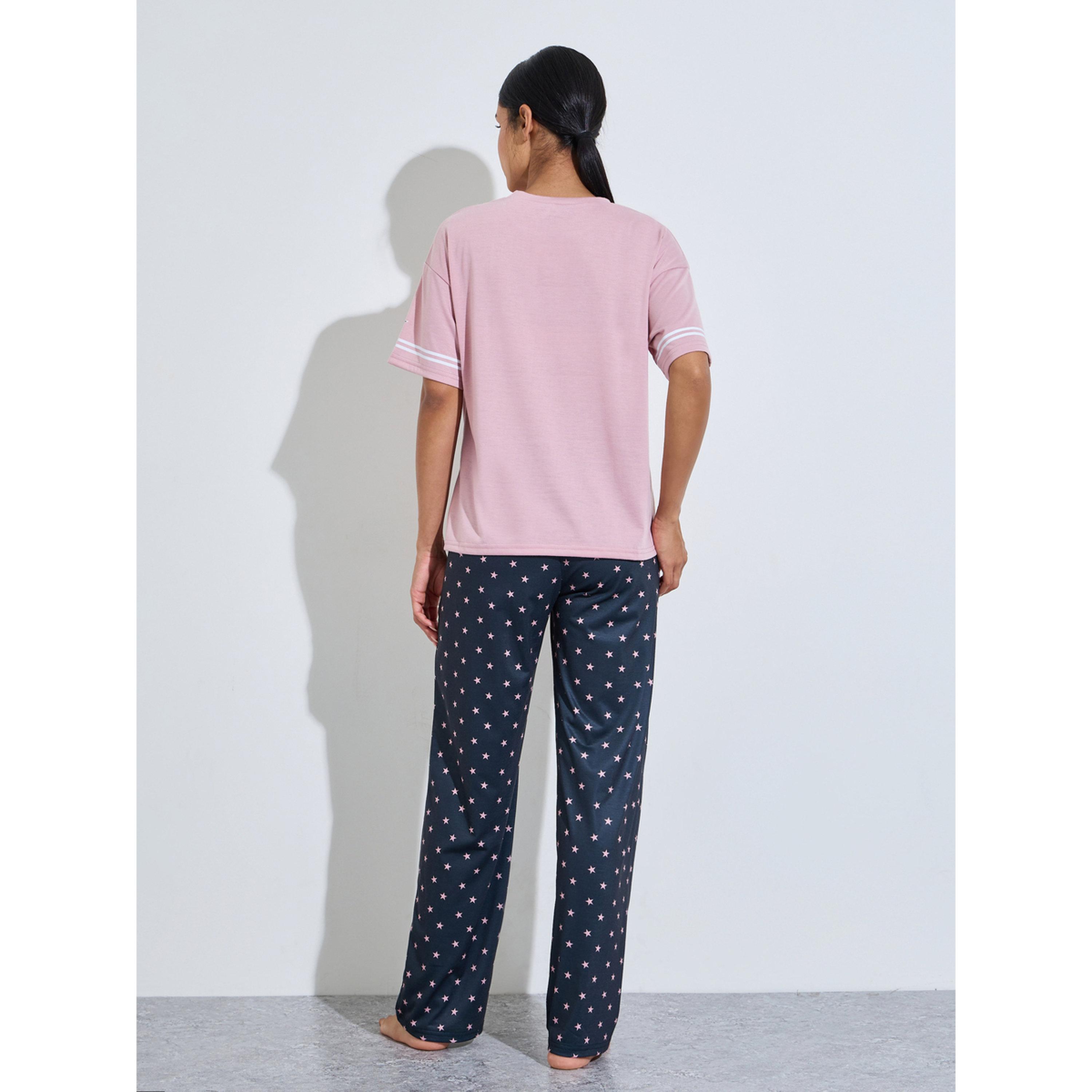 Styli Multi-Color Printed T-Shirt and All Over Star Print Pants Pyjama Set-women-clothing-nightwear-pyjamas-longsets-image-3