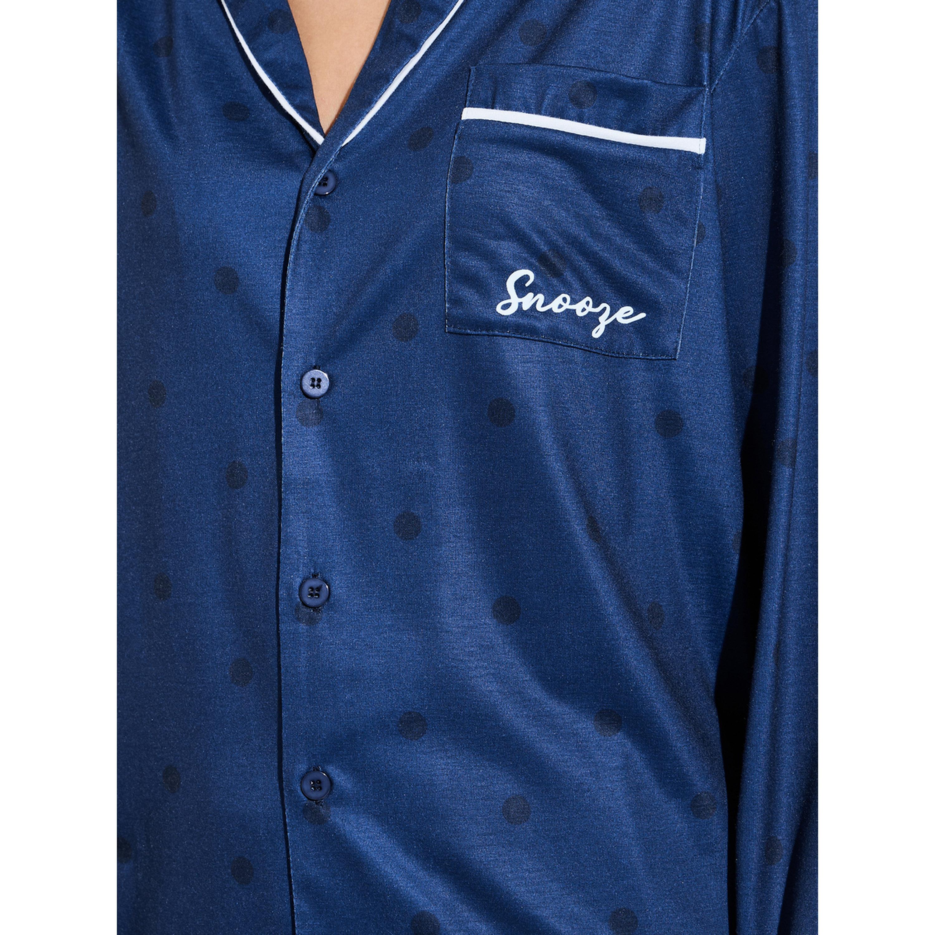 Styli Navy Blue Solid Contrast Piping Shirt and Wide Leg Pants Pyjama Set-women-clothing-nightwear-pyjamas-longsets-image-5