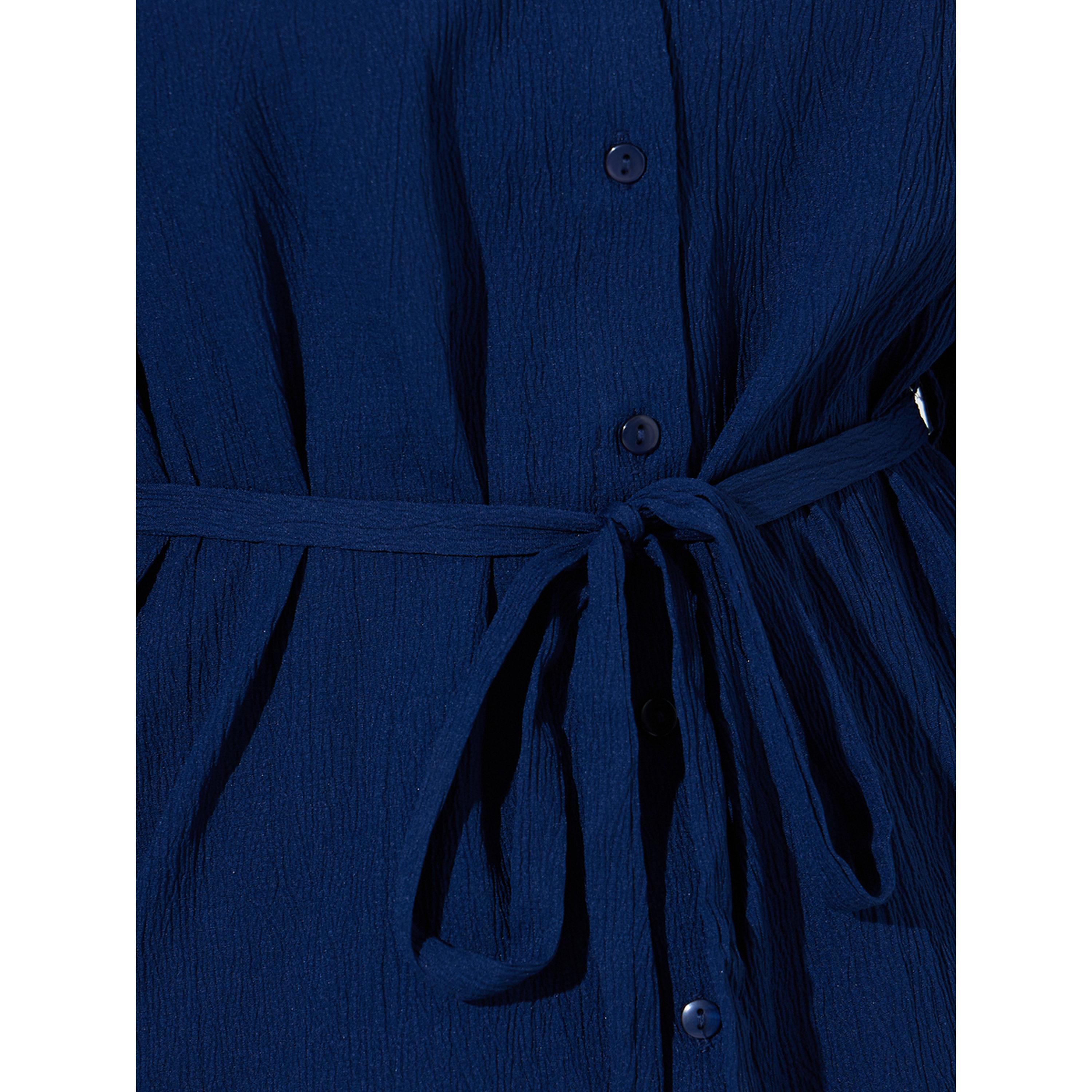 Styli Navy Blue Solid Tie-Up Waist Long Sleeves Regular Fit Shirt-women-clothing-shirtsandblouses-shirts-image-5