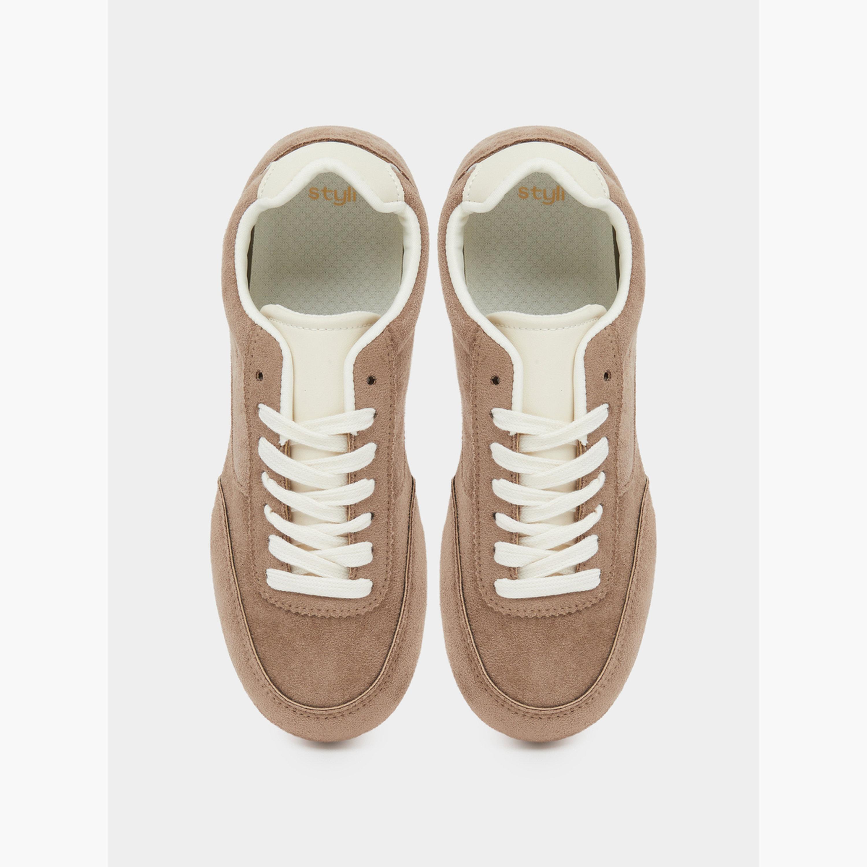 ستايلي - حذاء رياضي برباط من الجلد المدبوغ البيج-women-shoes-sneakers-image-3