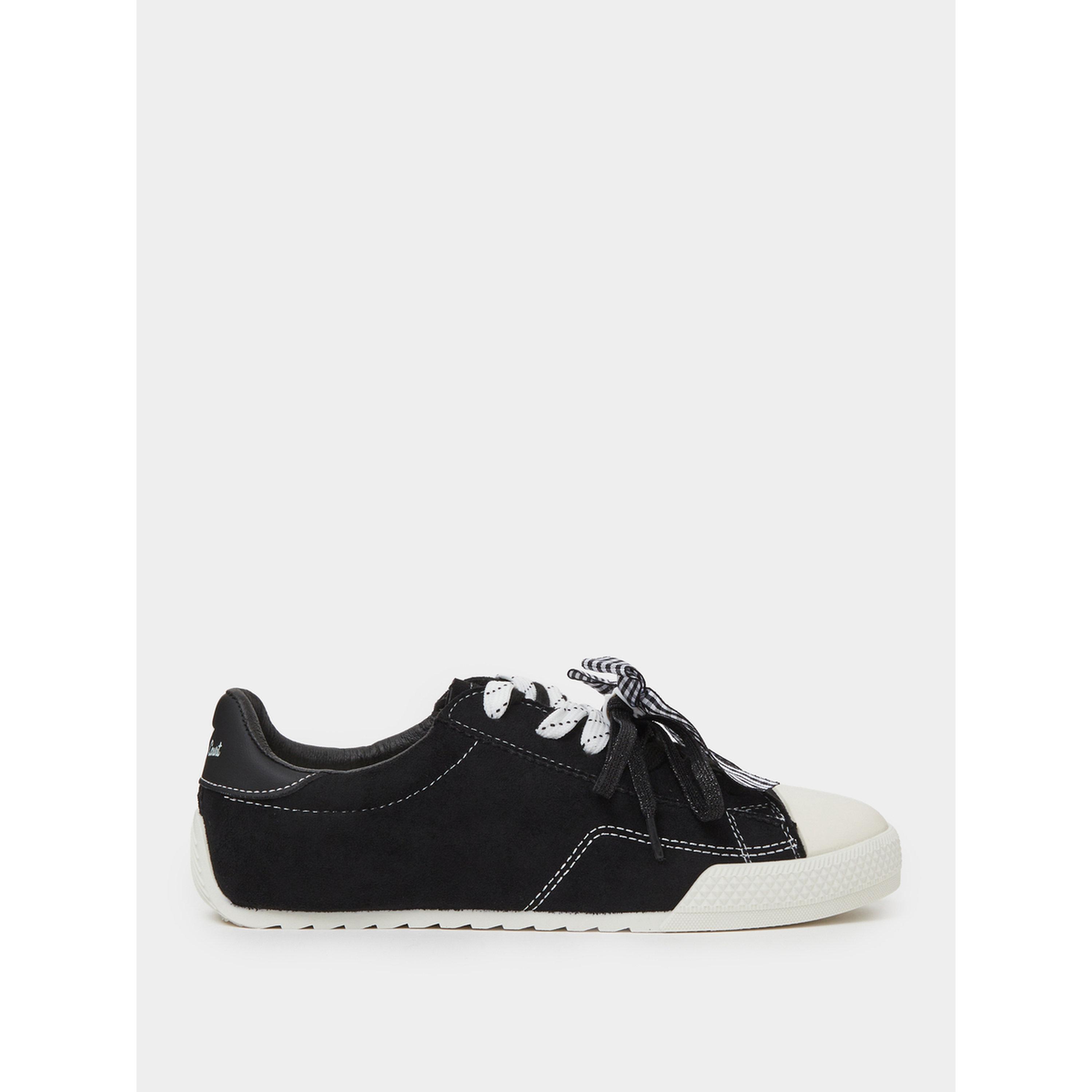 حذاء سنيكرز قماش برباط وتفاصيل فيونكة باللون الأسود-women-shoes-sneakers-image-3