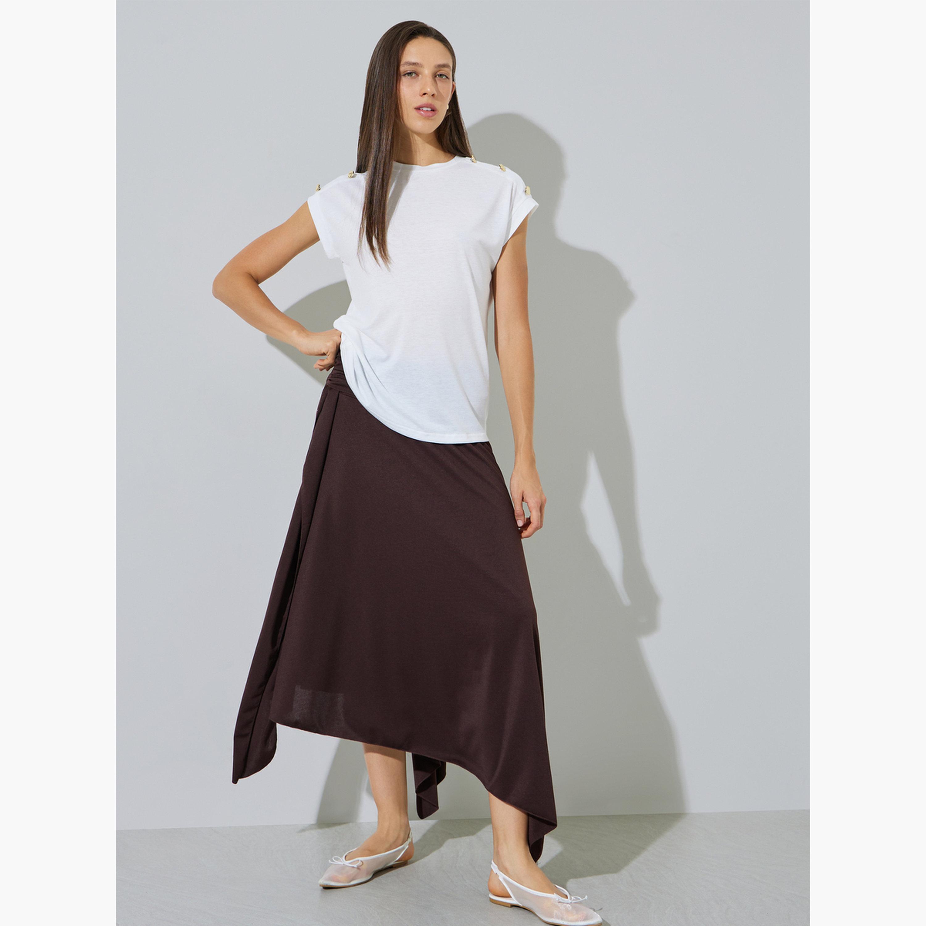 Styli White Plain Shoulder Button Detail Regular Fit T-Shirt-women-clothing-tshirts-image-4
