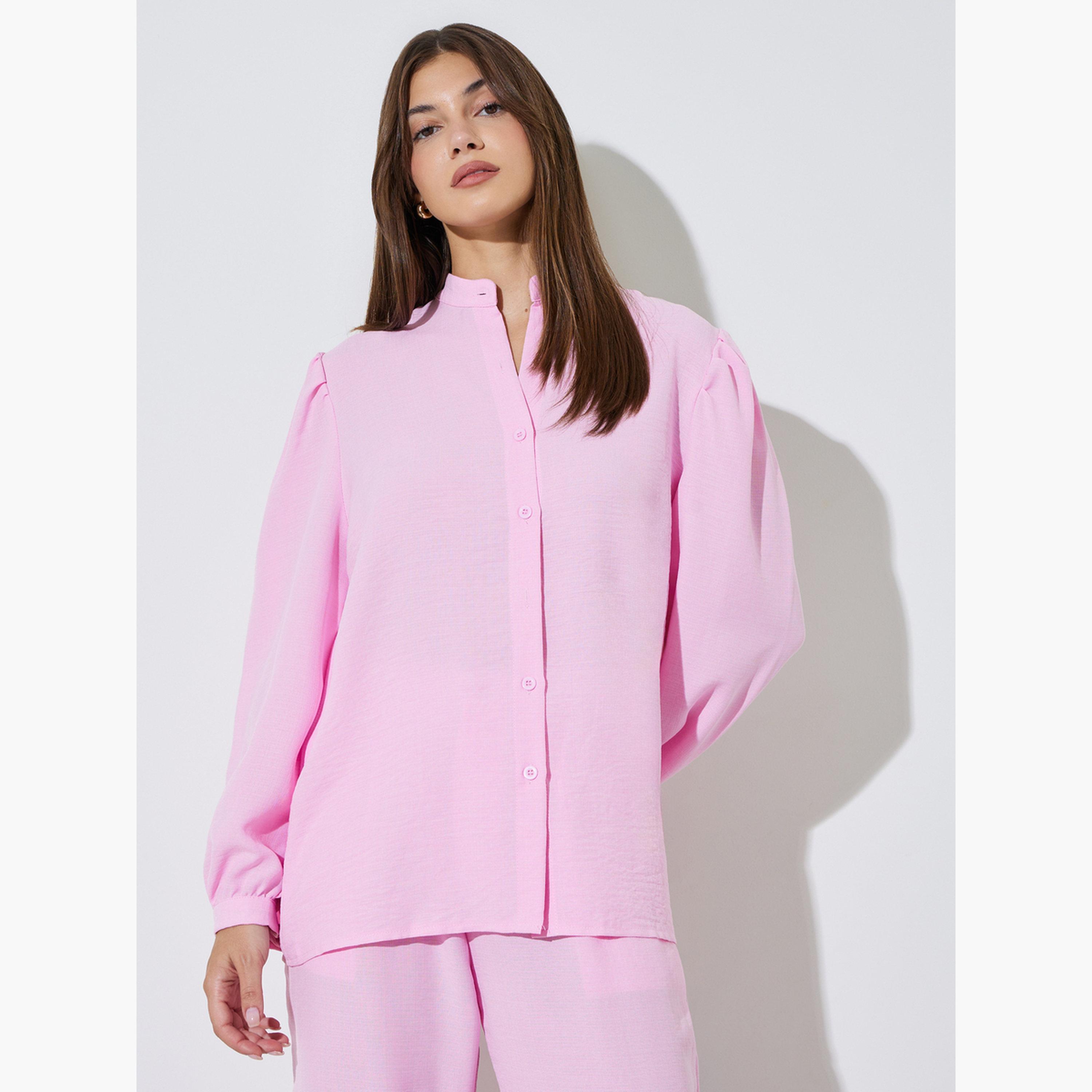 Styli Pink Longline Shirt and Wide Leg Pants Co-Ord Set-women-clothing-coordsets-image-2