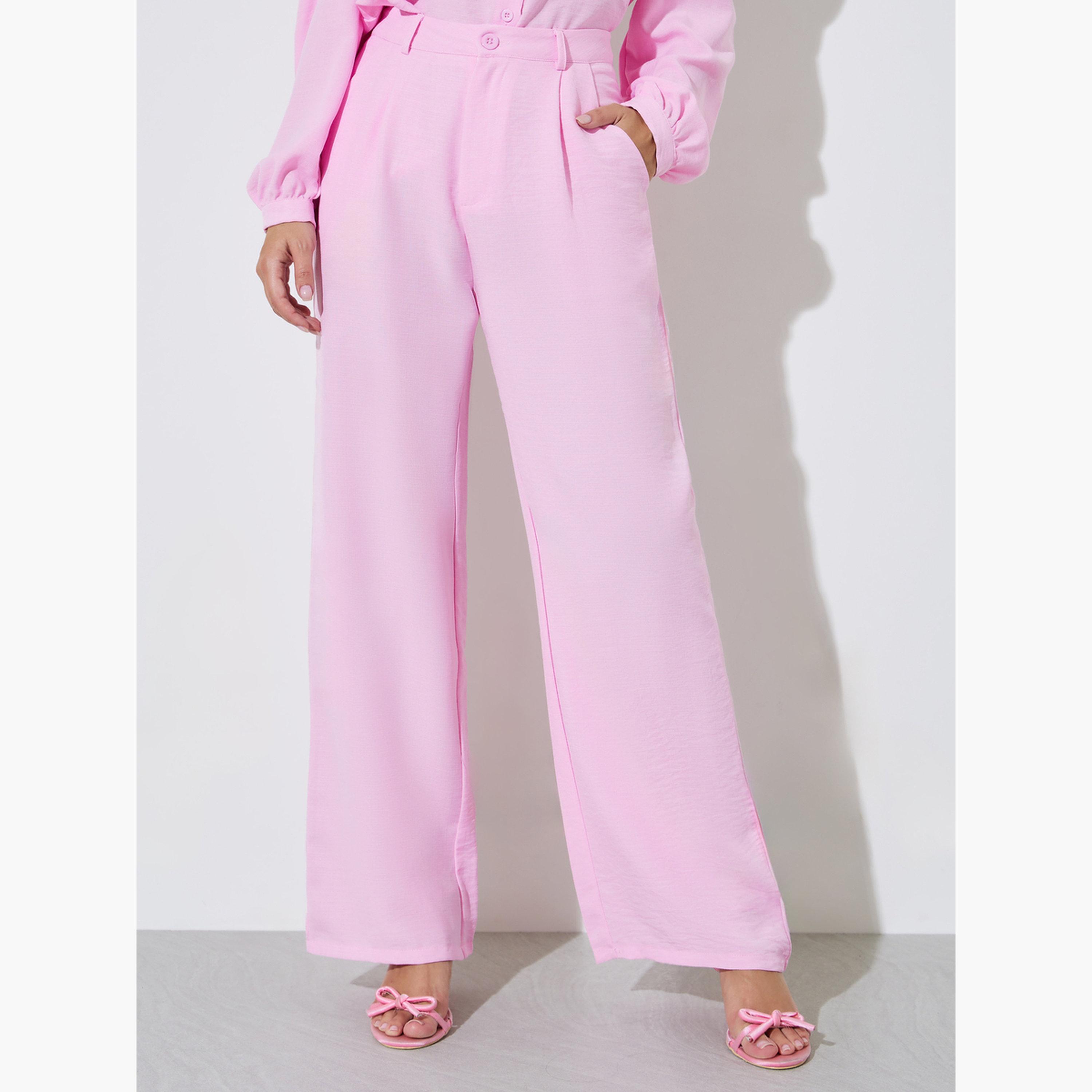 Styli Pink Longline Shirt and Wide Leg Pants Co-Ord Set-women-clothing-coordsets-image-4