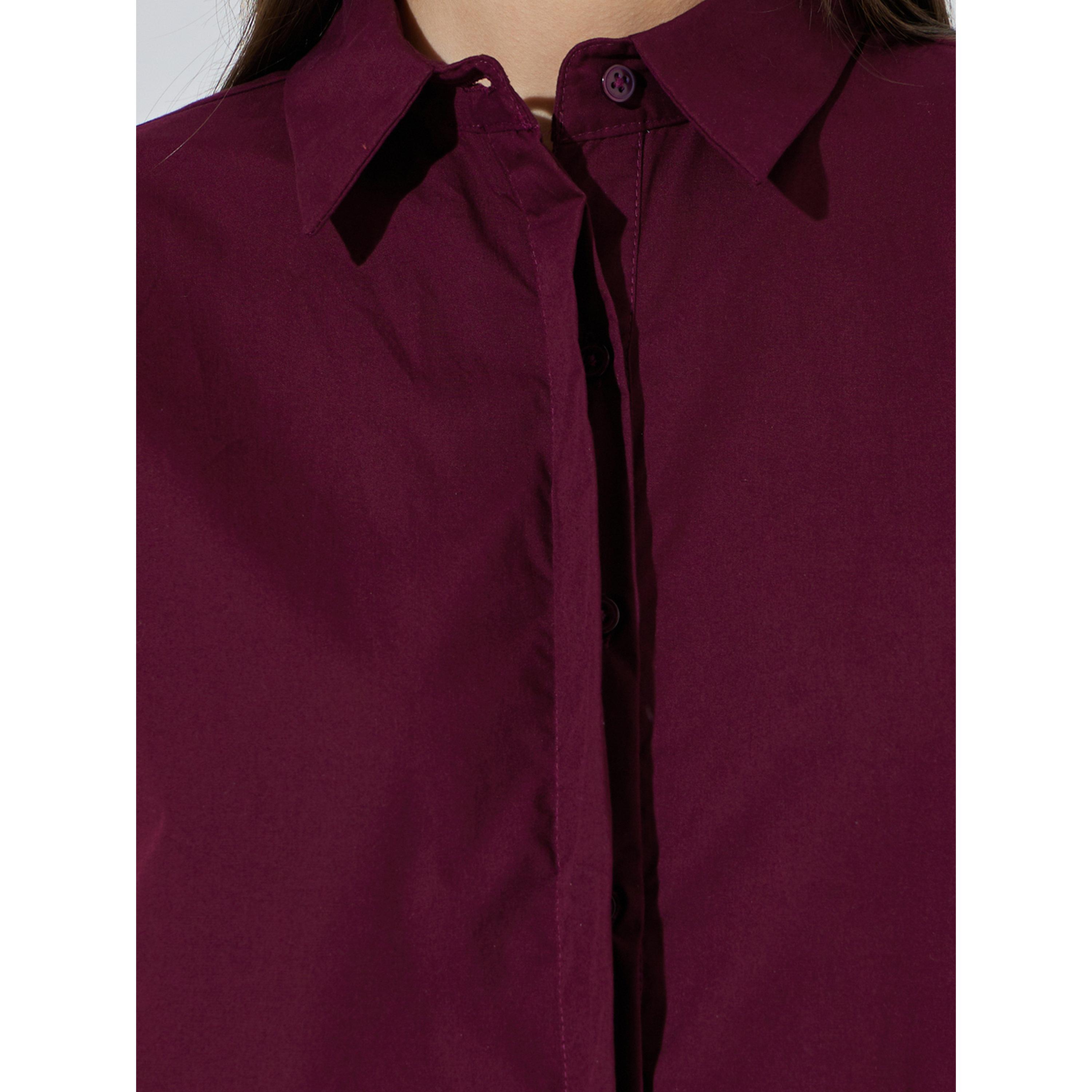 Styli Burgundy Solid Long Sleeves Regular Fit Shirt-women-clothing-shirtsandblouses-shirts-image-5