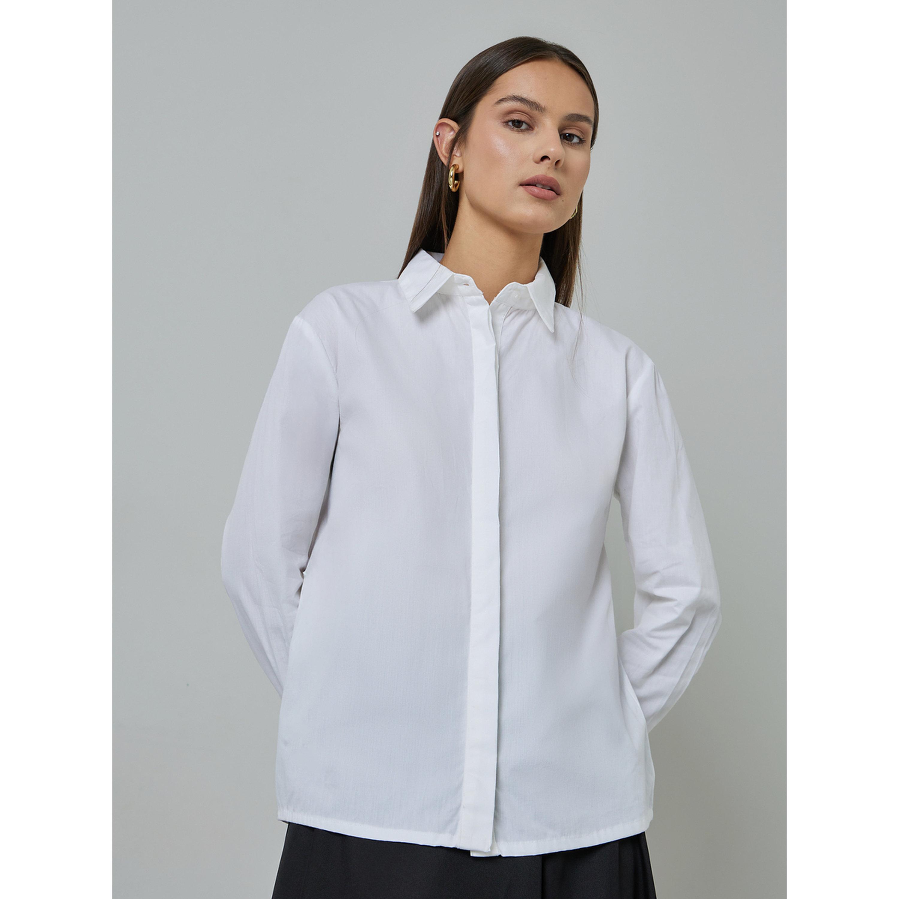 Styli Off White Solid Long Sleeves Regular Fit Shirt-women-clothing-shirtsandblouses-shirts-image-1