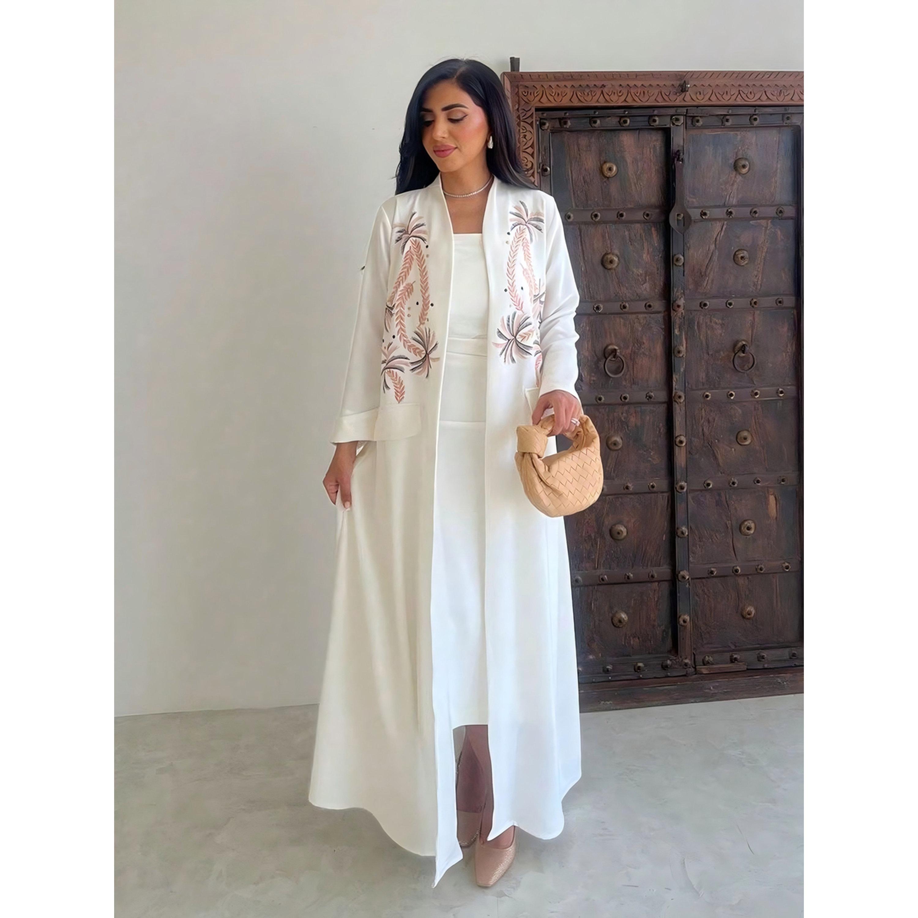Take Two White Graphic Embroidered Open Abaya-women-arabicclothing-abayas-image-1