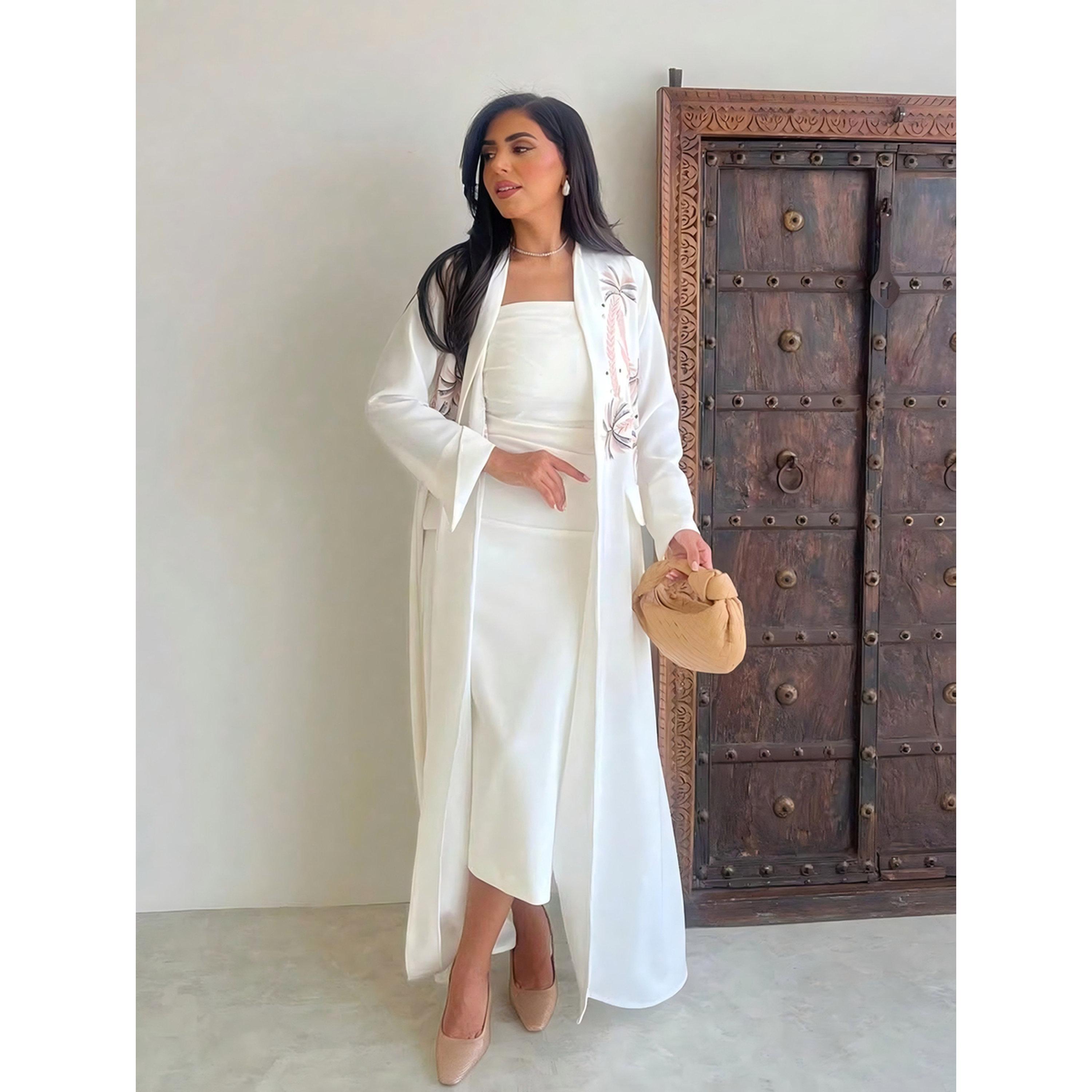 Take Two White Graphic Embroidered Open Abaya-women-arabicclothing-abayas-image-2