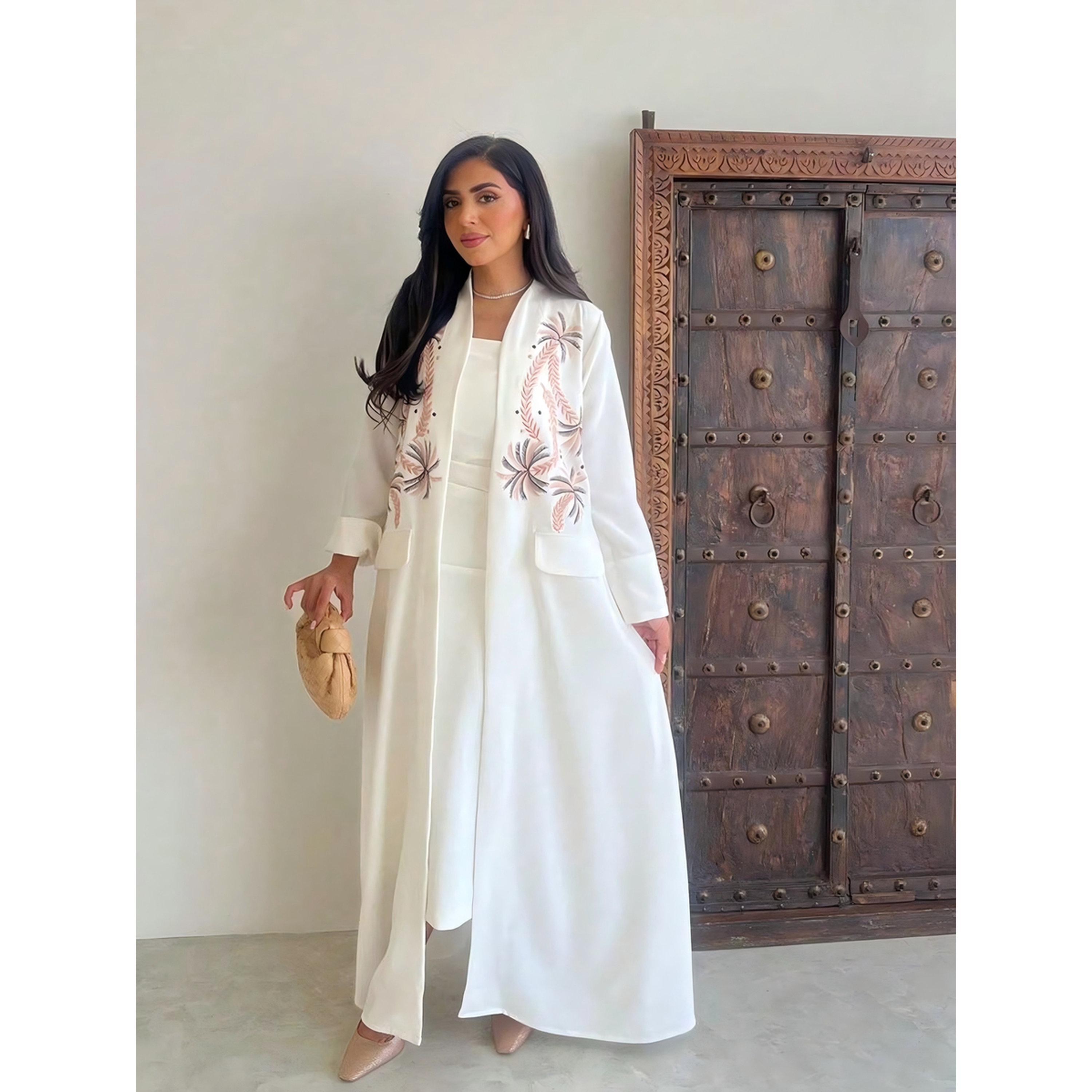 Take Two White Graphic Embroidered Open Abaya-women-arabicclothing-abayas-image-4