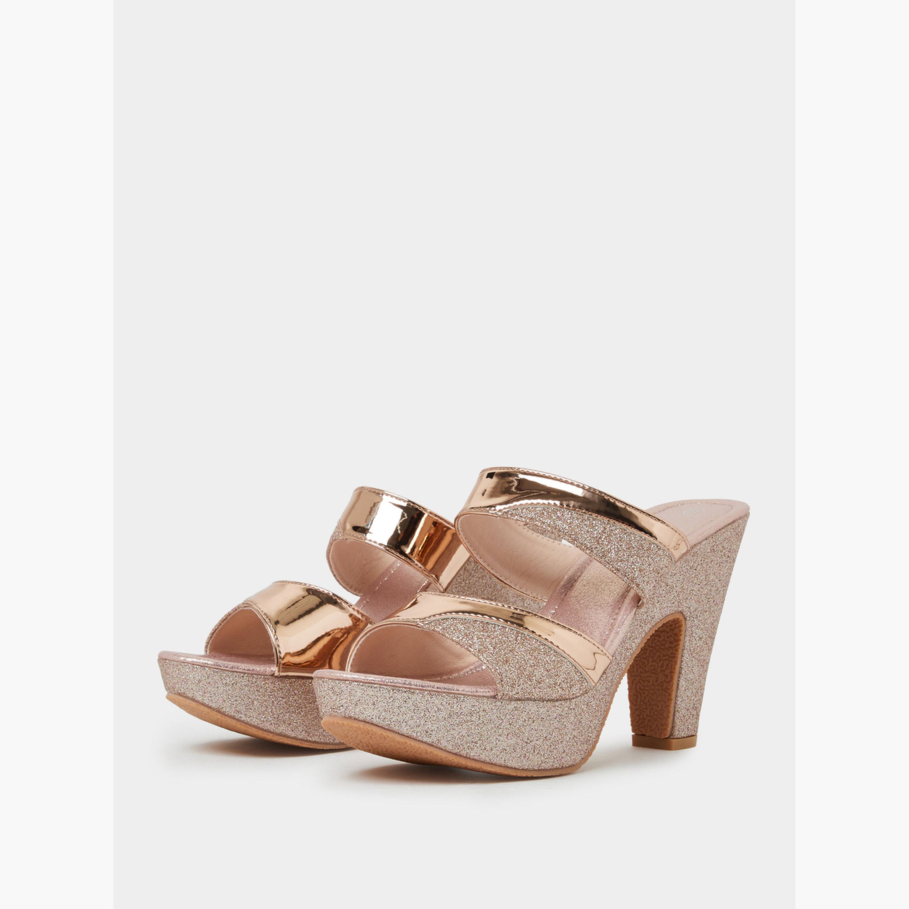 Take Two Gold Glitter Look Block Heel Mules-women-shoes-sandals-heeled-image-1