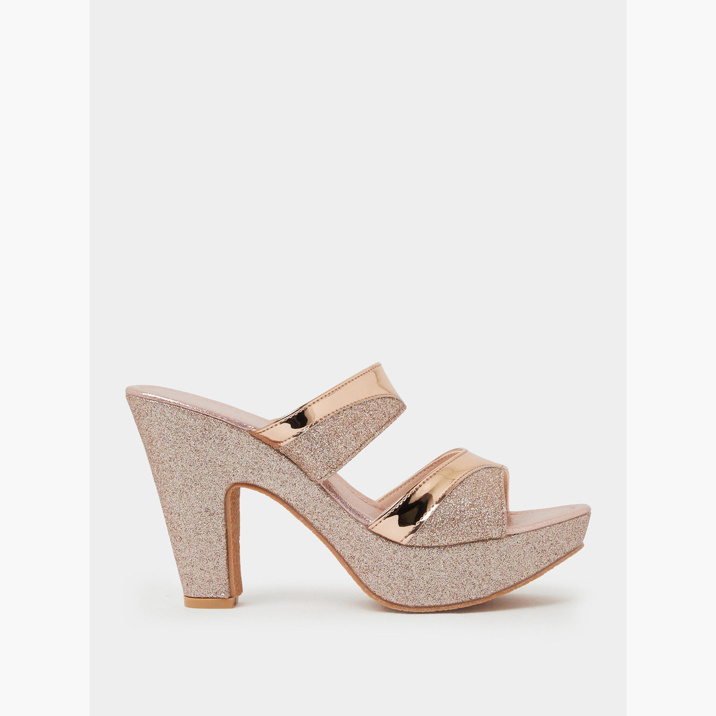 Take Two Gold Glitter Look Block Heel Mules-women-shoes-sandals-heeled-image-2