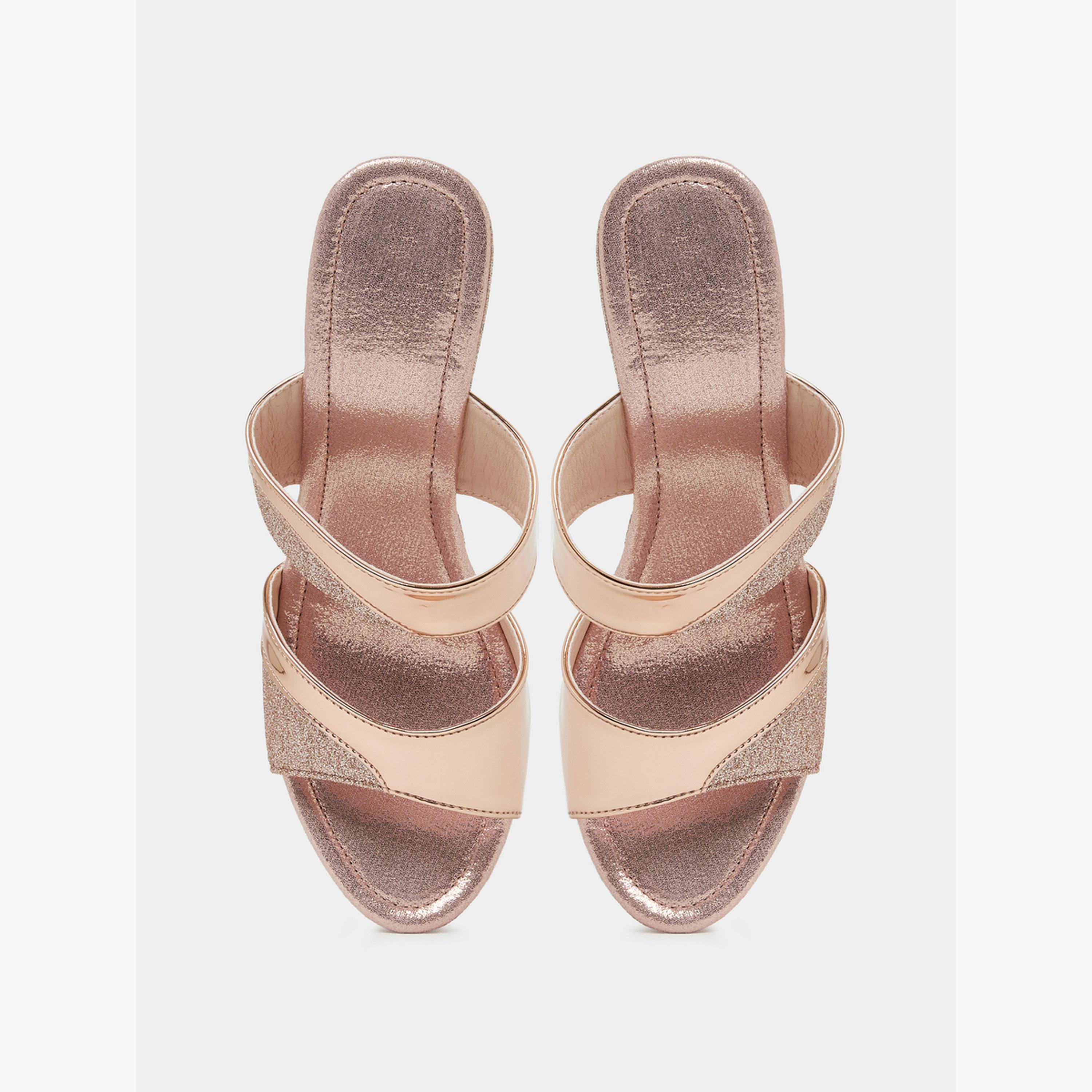 Take Two Gold Glitter Look Block Heel Mules-women-shoes-sandals-heeled-image-3