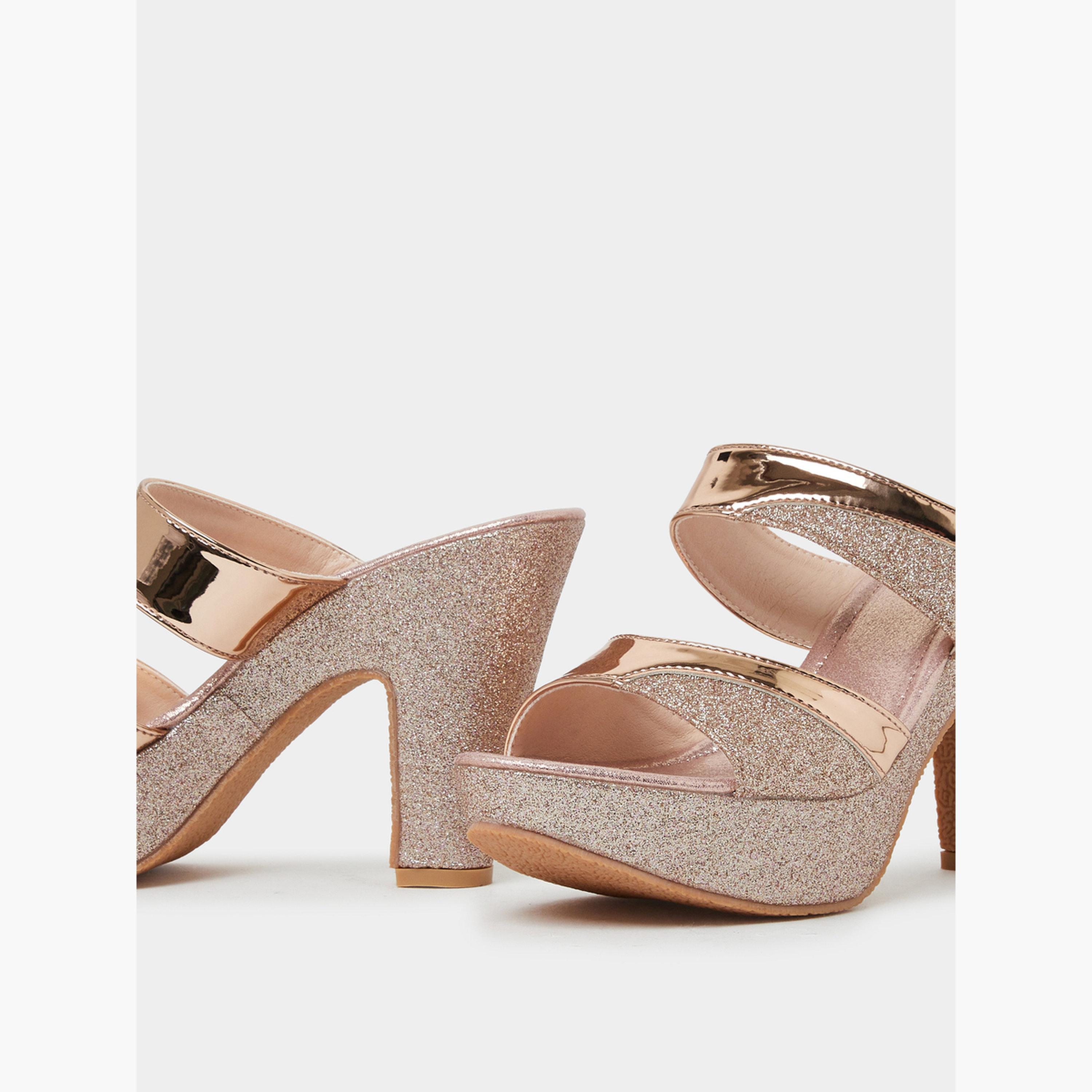 Take Two Gold Glitter Look Block Heel Mules-women-shoes-sandals-heeled-image-4