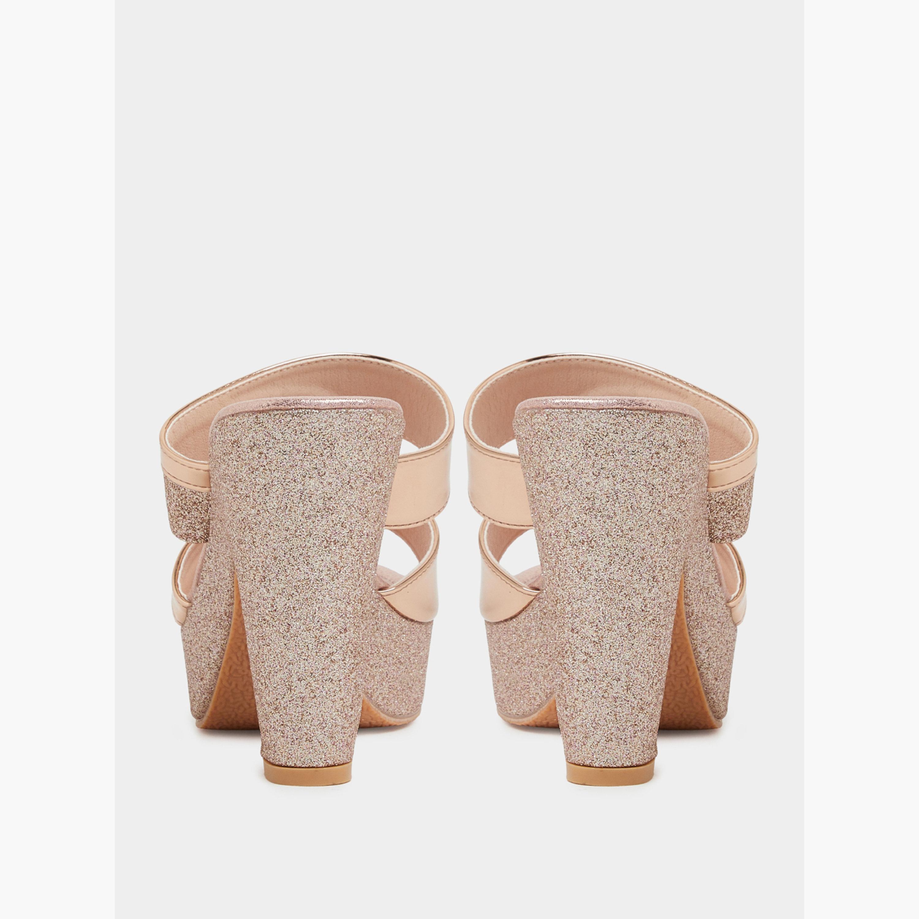 Take Two Gold Glitter Look Block Heel Mules-women-shoes-sandals-heeled-image-5
