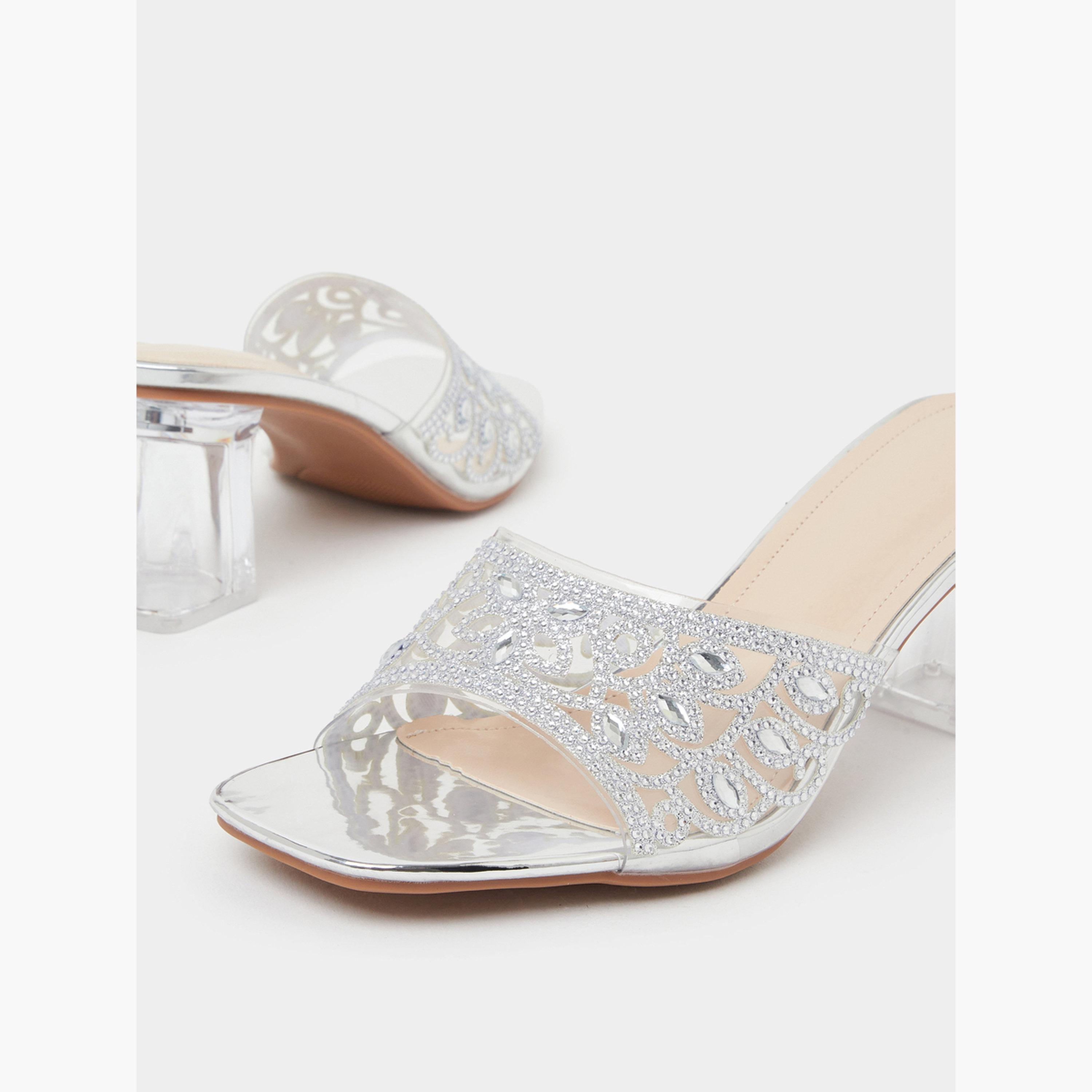 حذاء ميولز بكعب سميك وتفاصيل مفرغة وأحجار الراين-women-shoes-sandals-heeled-image-4