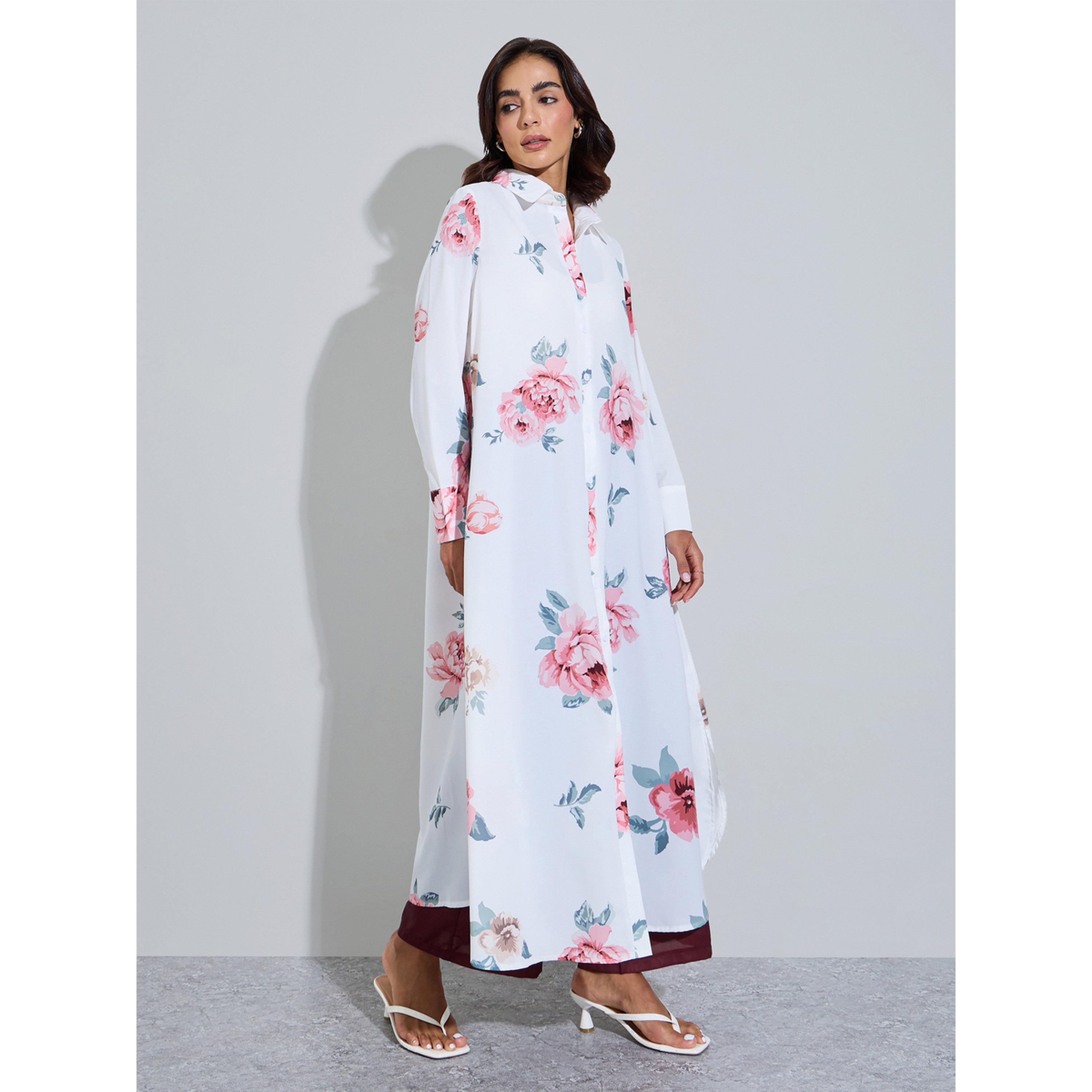 طقم محافظ من قميص طويل بقصة عادية وبنطال بطبعة زهور-women-arabicclothing-sets-image-3