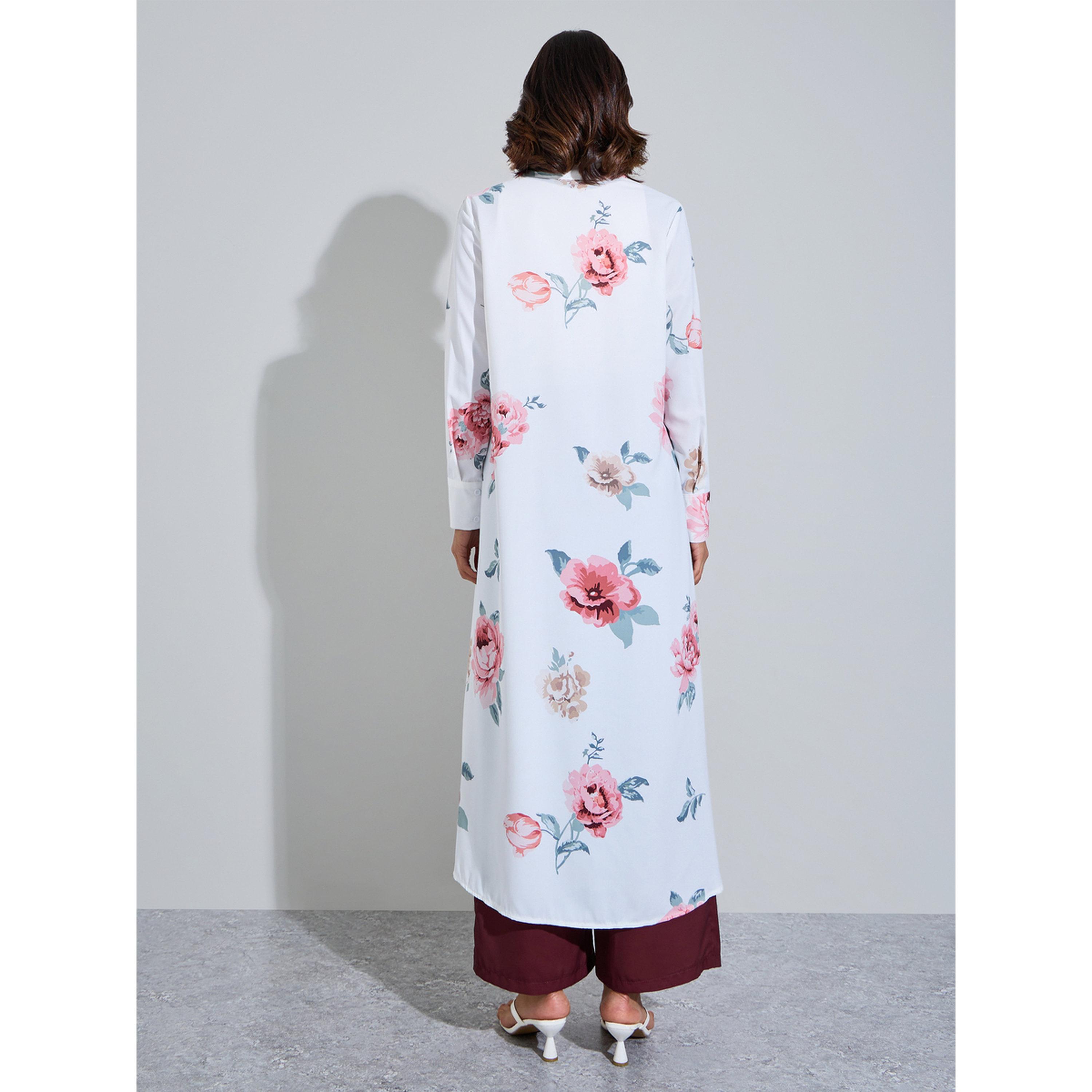 طقم محافظ من قميص طويل بقصة عادية وبنطال بطبعة زهور-women-arabicclothing-sets-image-4