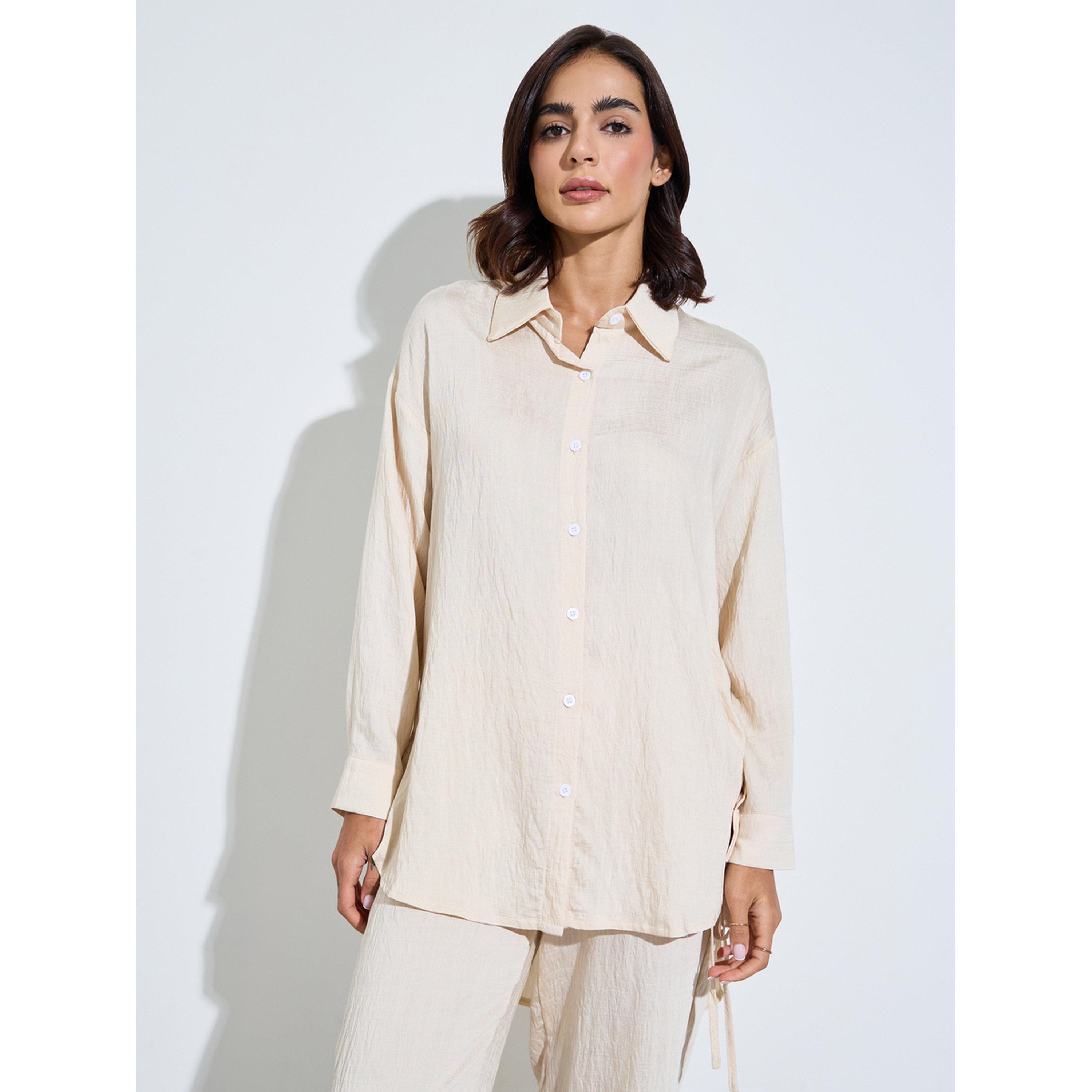 طقم محافظ من قميص طويل بقصة واسعة وبنطال بملمس-women-arabicclothing-sets-image-2