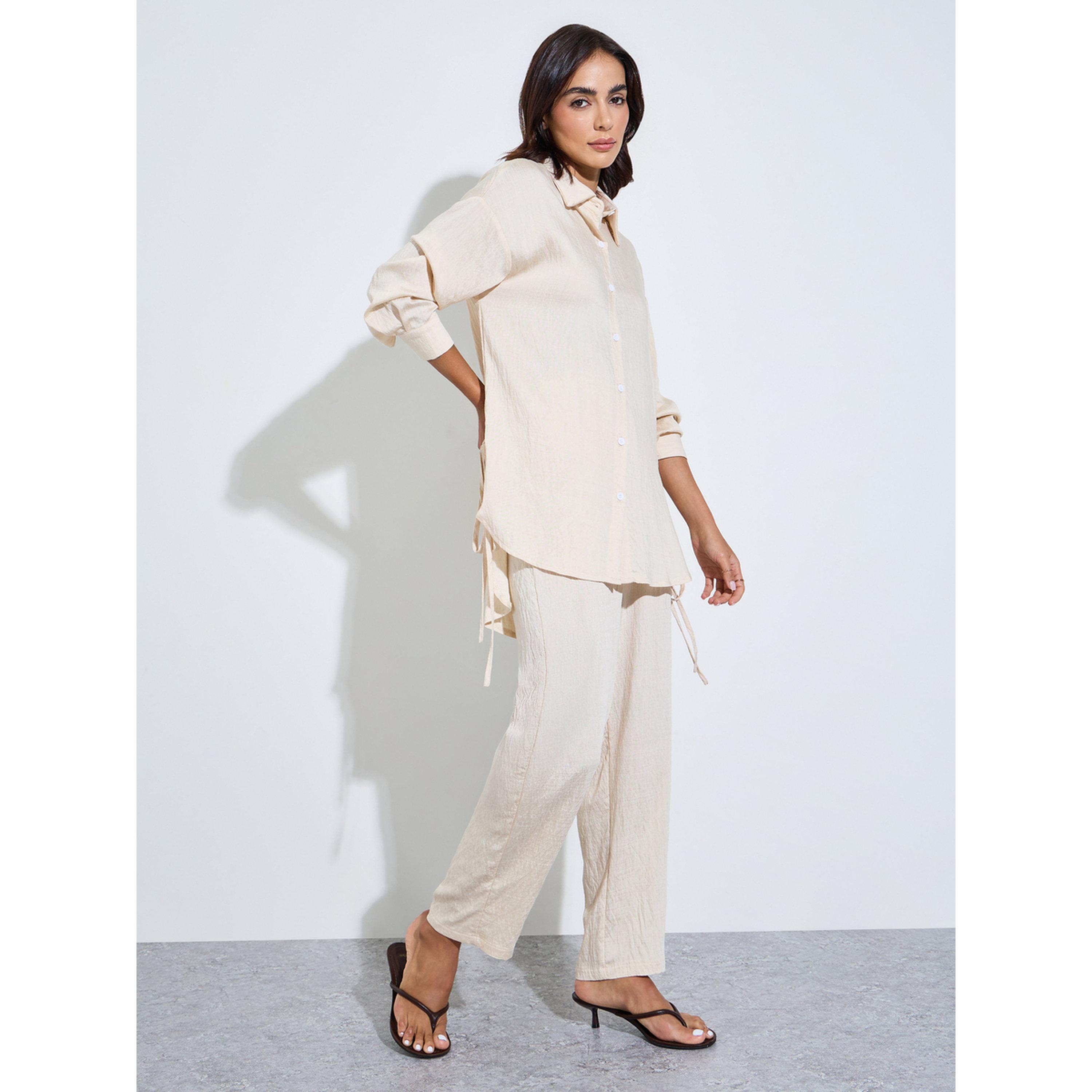 طقم محافظ من قميص طويل بقصة واسعة وبنطال بملمس-women-arabicclothing-sets-image-3