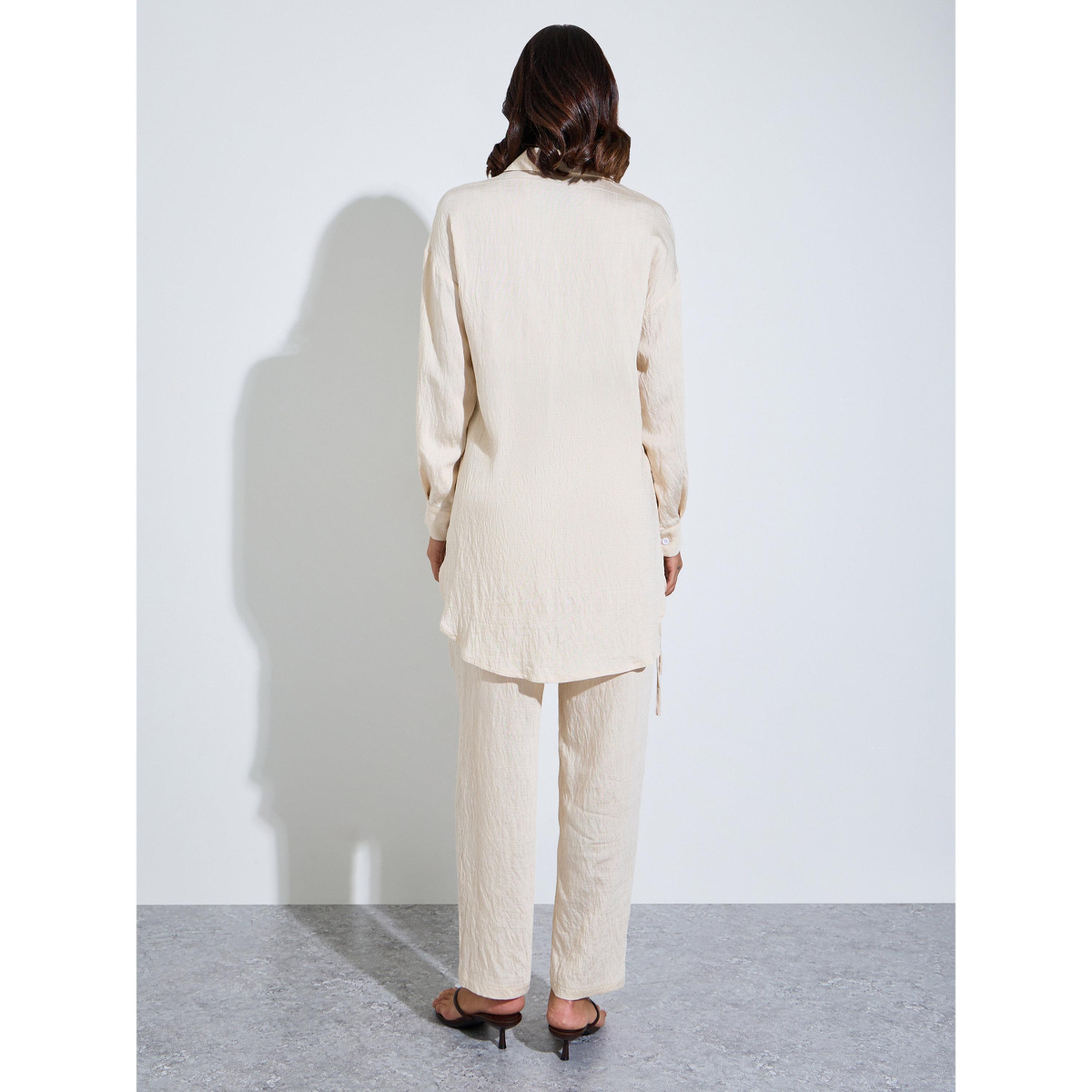 طقم محافظ من قميص طويل بقصة واسعة وبنطال بملمس-women-arabicclothing-sets-image-4