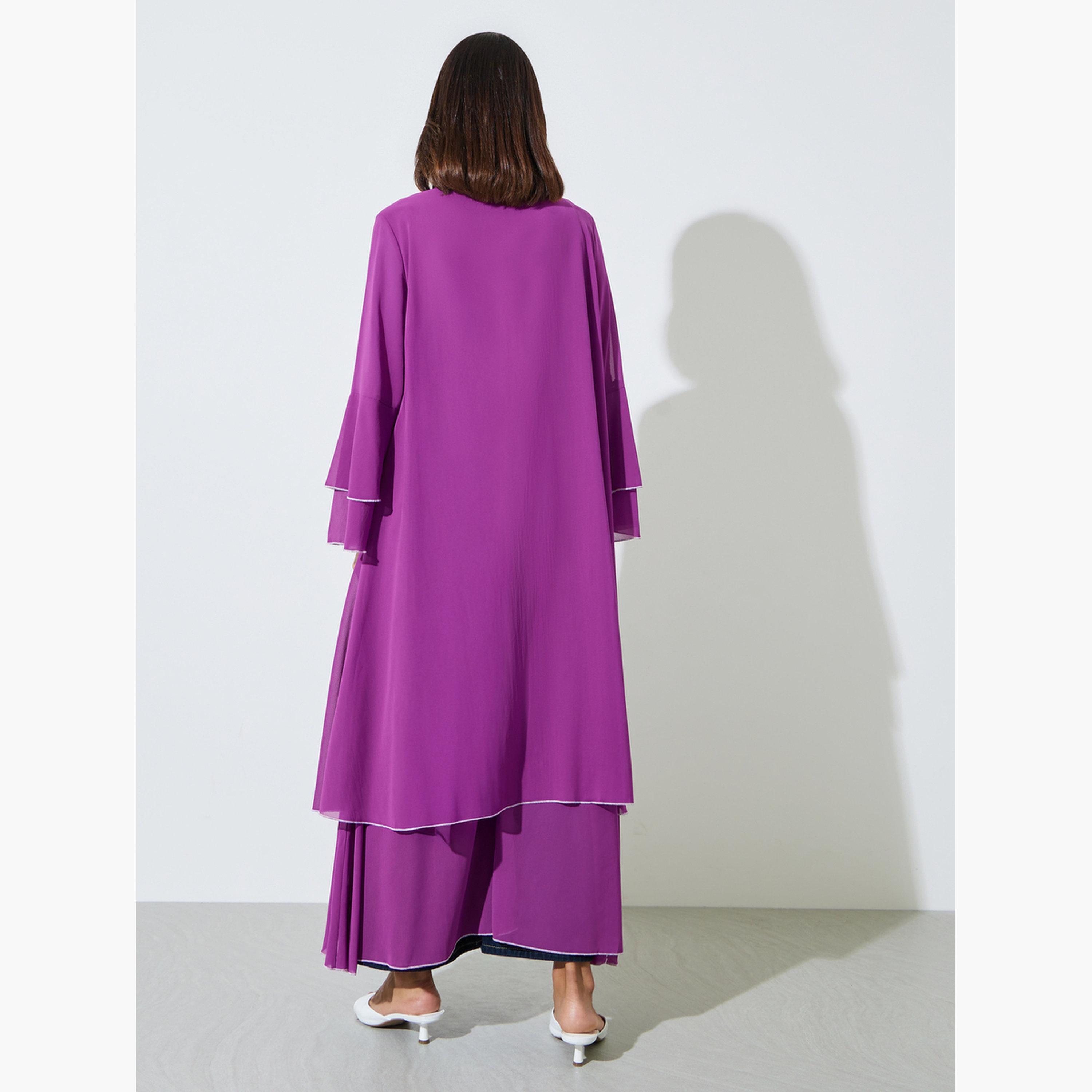 Amirah X Styli Purple Layered Sleeves Open Front Abaya-women-arabicclothing-abayas-image-3