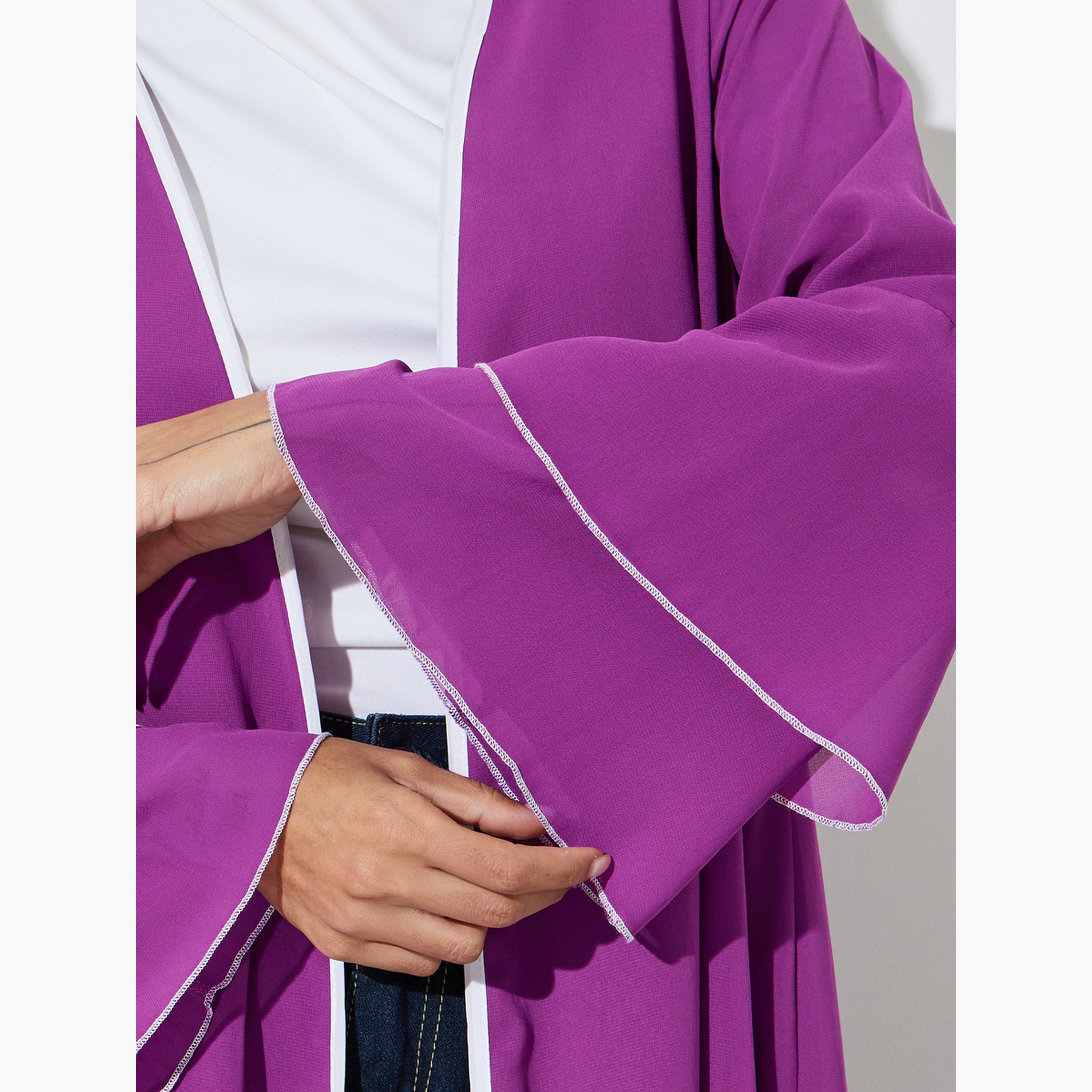 Amirah X Styli Purple Layered Sleeves Open Front Abaya-women-arabicclothing-abayas-image-4