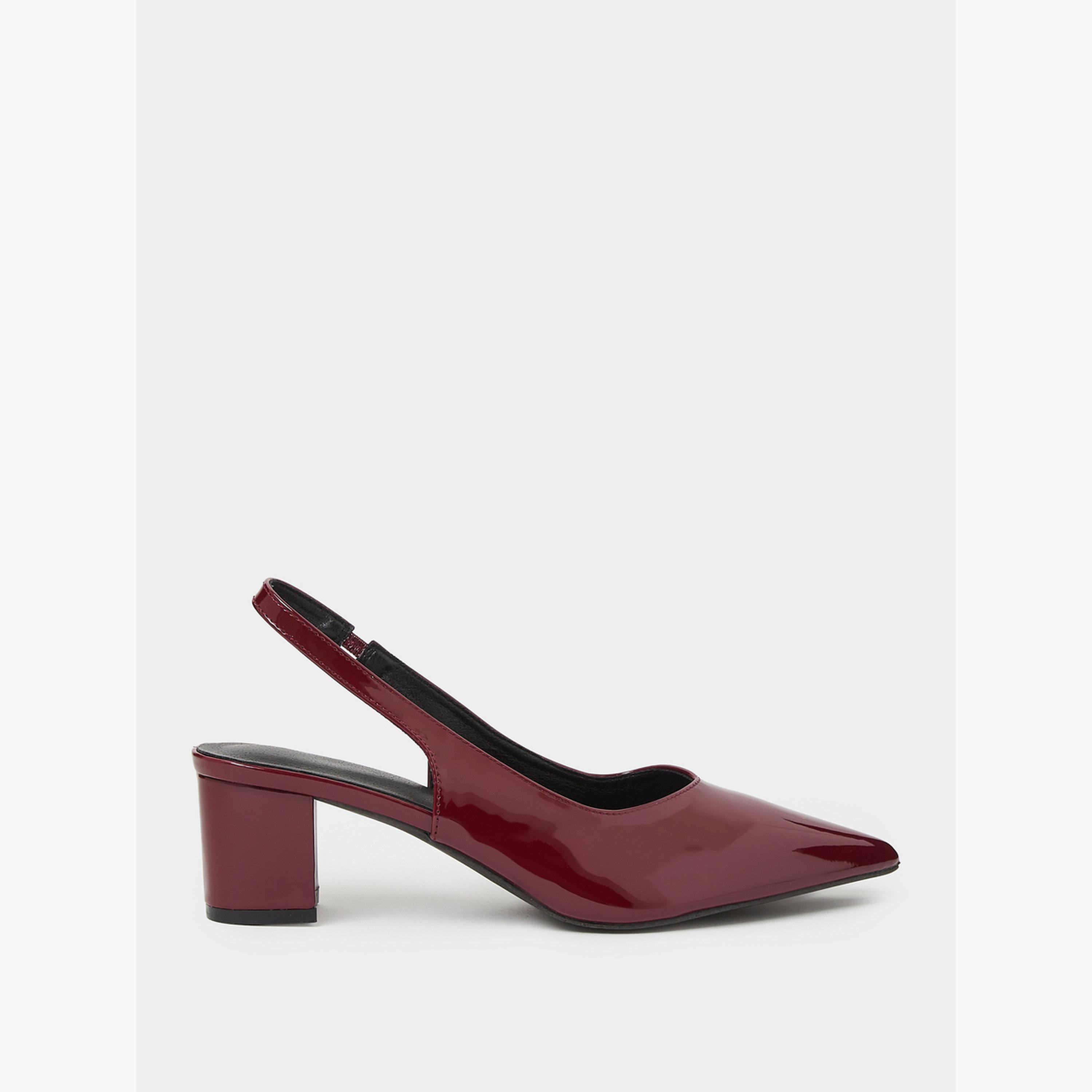 حذاء حريمي عنابي لمني بمقدمة مدببة وحزام خلفي-women-shoes-heels-image-3